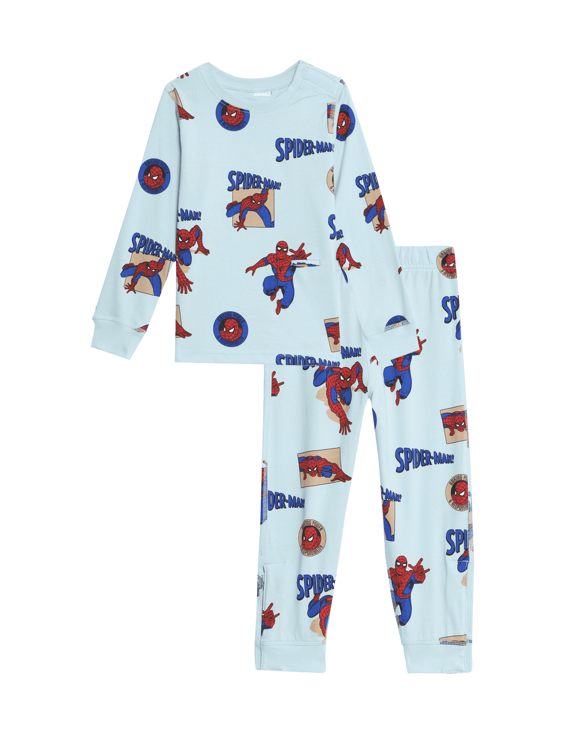 M&S Collection Boys Adaptive Pure Cotton Spider-Man Pyjama Set (1-8 Yrs) - 3-4 YREG - Blue Mix, Blu