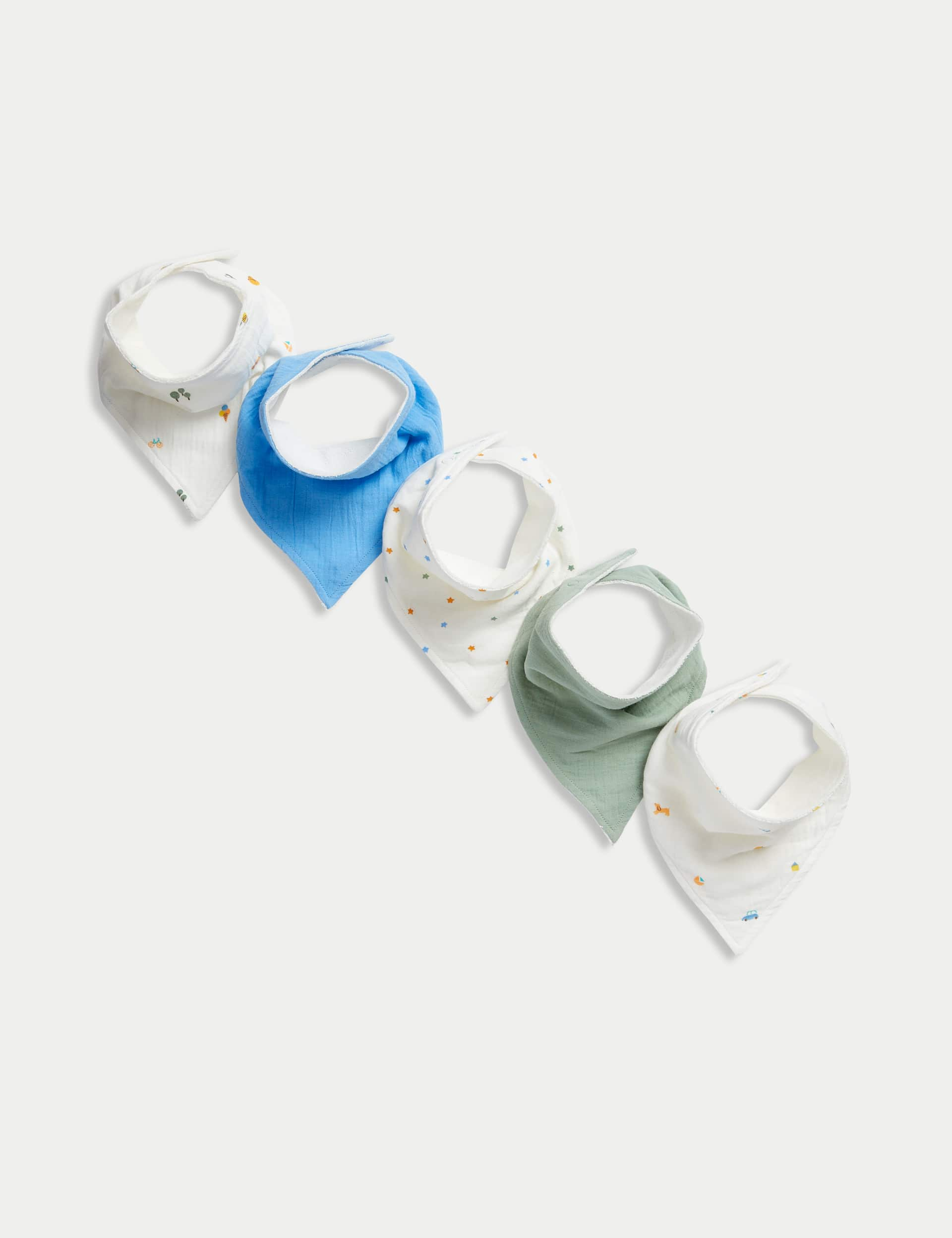 M&S Boys 5pk Pure Cotton Assorted Dribble Bibs - Ivory Mix, Ivory Mix