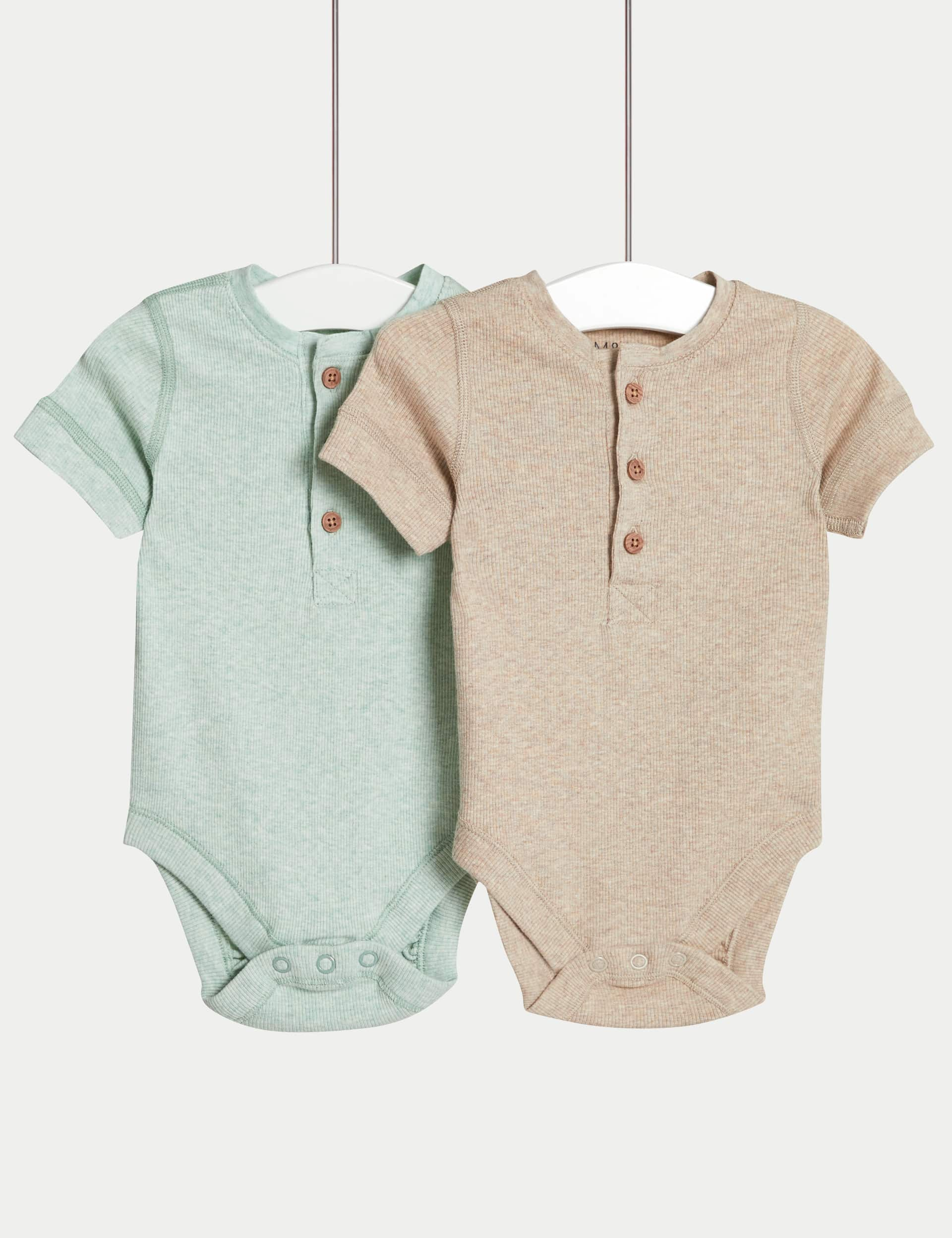 M&S Boys 2pk Cotton Rich Bodysuits (6lbs-3 Yrs) - 0-3 M - Calico Mix, Calico Mix