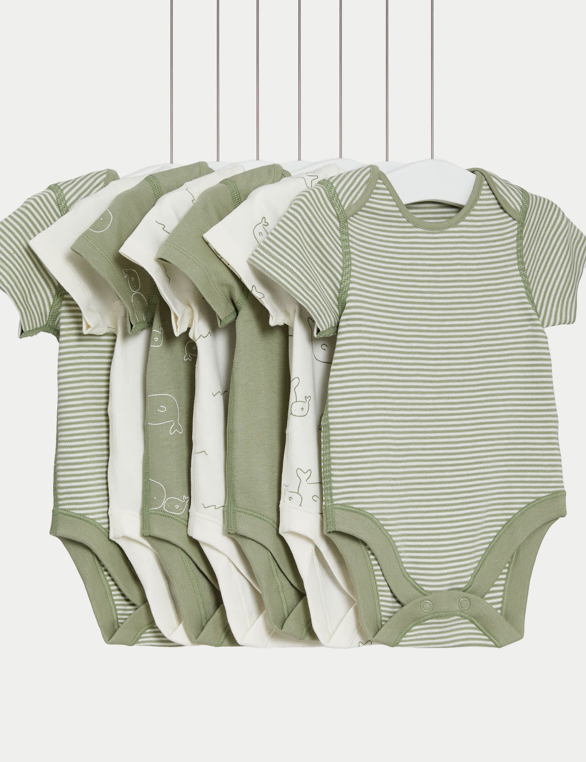 M&S Boys 7pk Pure Cotton Patterned Bodysuits (5lbs-3 Yrs) - 18-24 - Green Mix, Green Mix