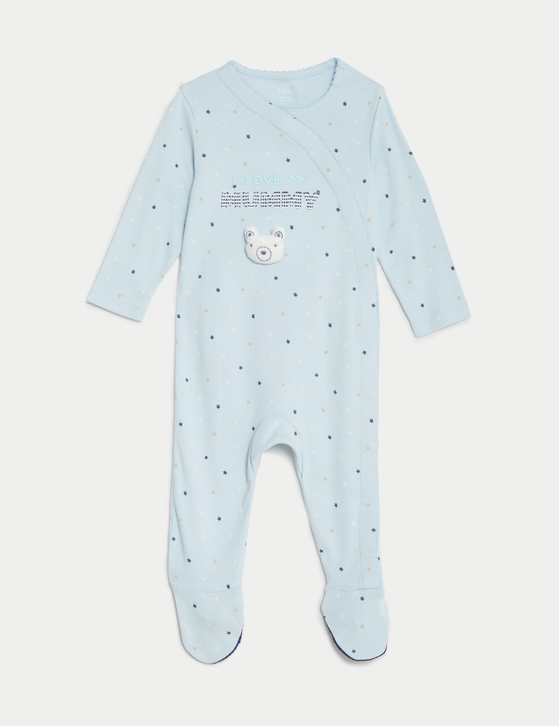 M&S Boys Pure Cotton Love My Mummy Slogan Sleepsuit (7lbs-1 Yrs) - NB - Ice Blue, Ice Blue