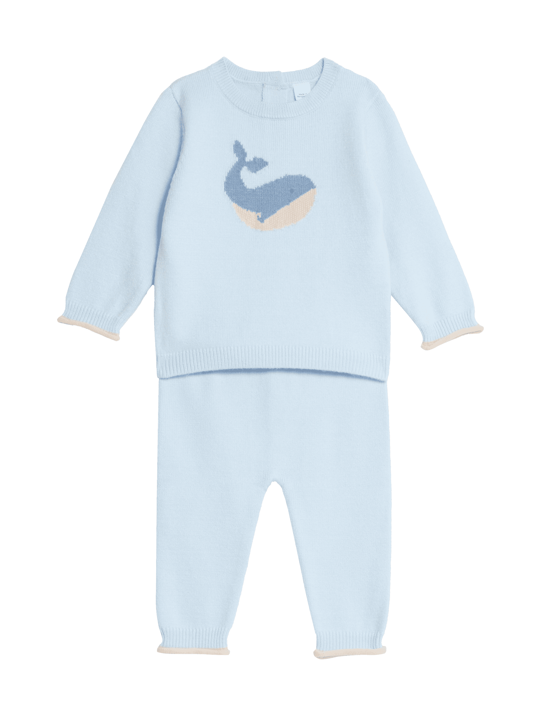 M&S Collection Boys 2pc Whale Knitted Outfit (7lbs-1 Yrs) - 3-6 M - Blue, Blue