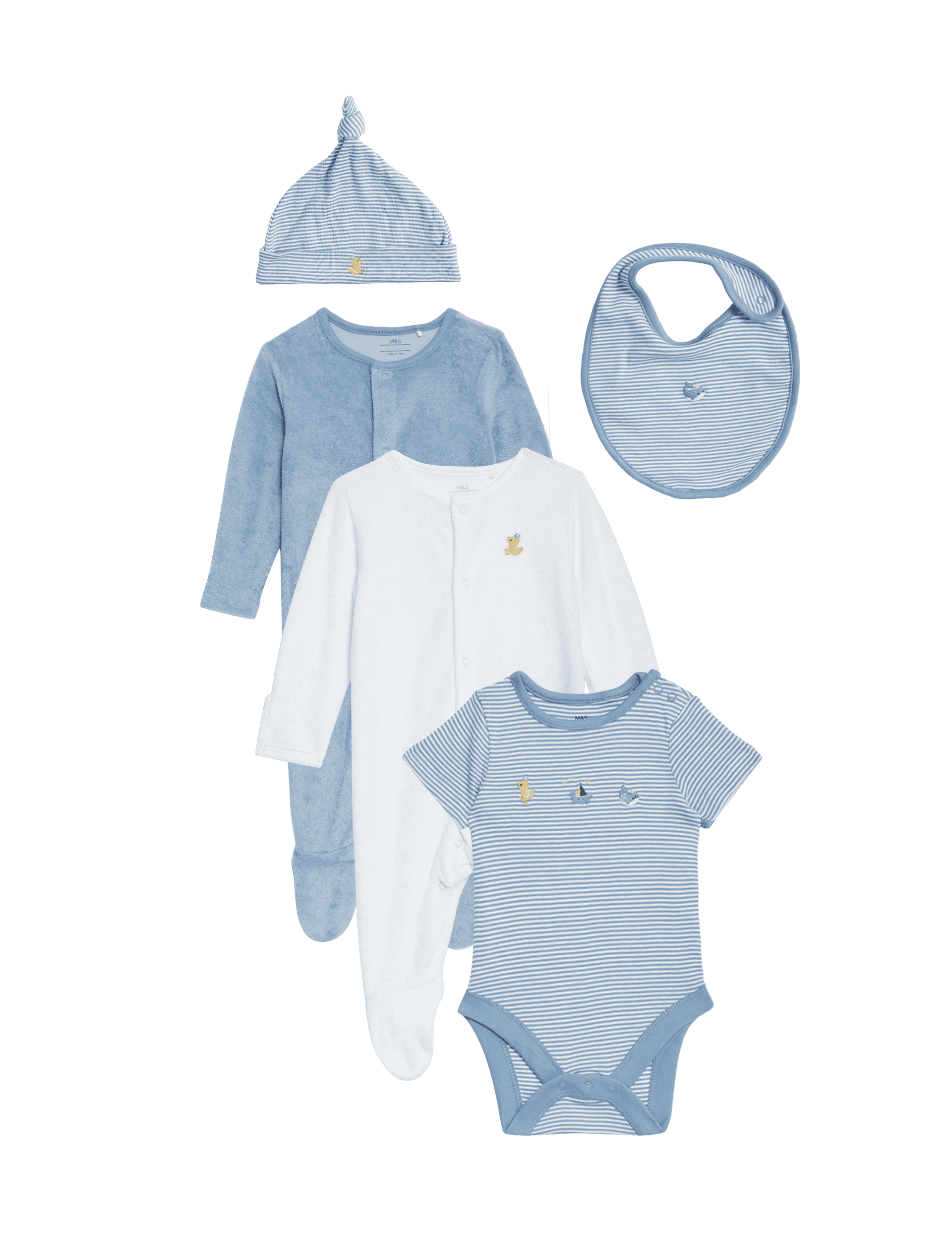 M&S Collection Boys 5pc Cotton Rich Striped Starter Set (0-9 Mths) - 0-3 M - Blue Mix, Blue Mix