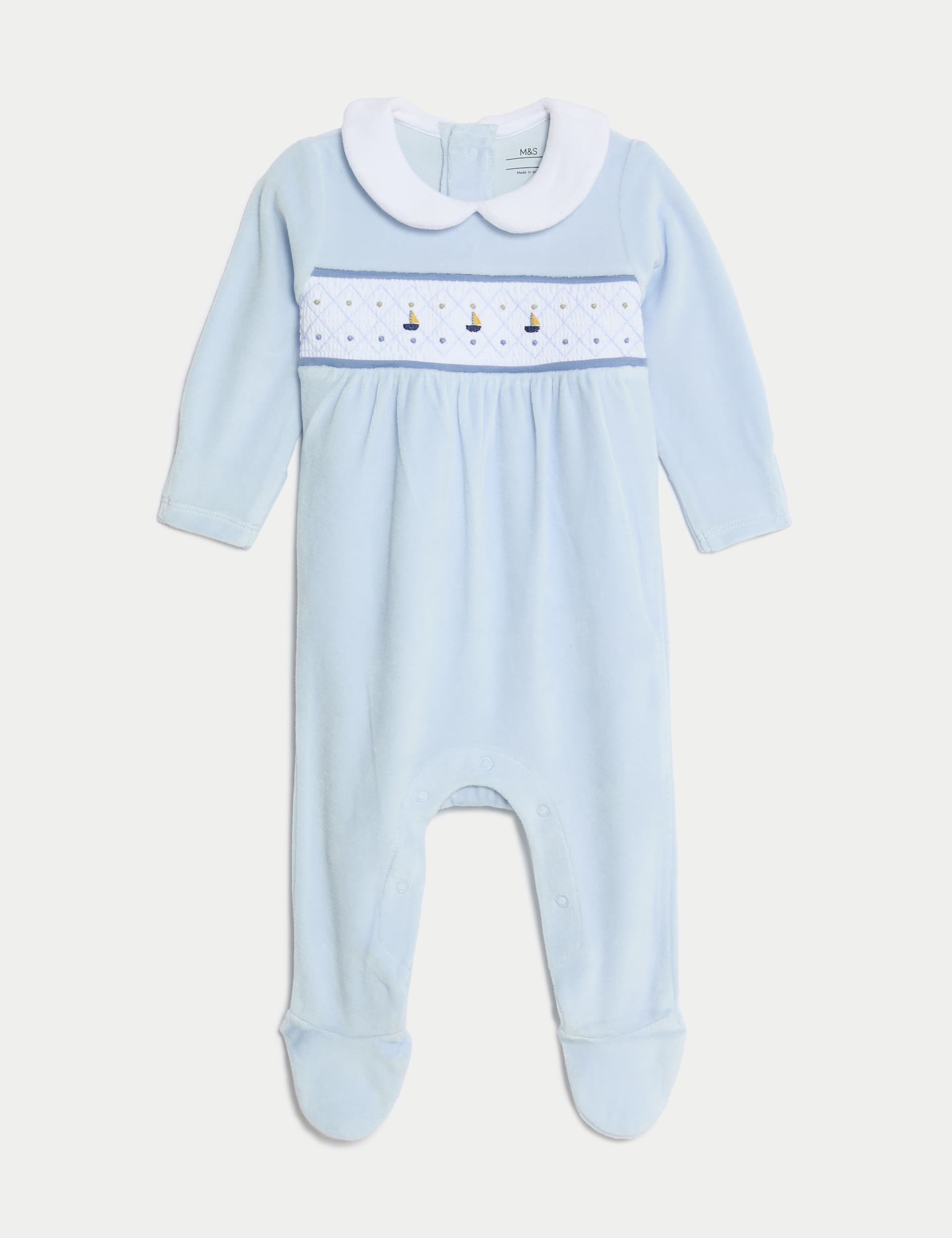 M&S Boys Velour Boat Sleepsuit (7lbs-1 Yrs) - NB - Blue, Blue