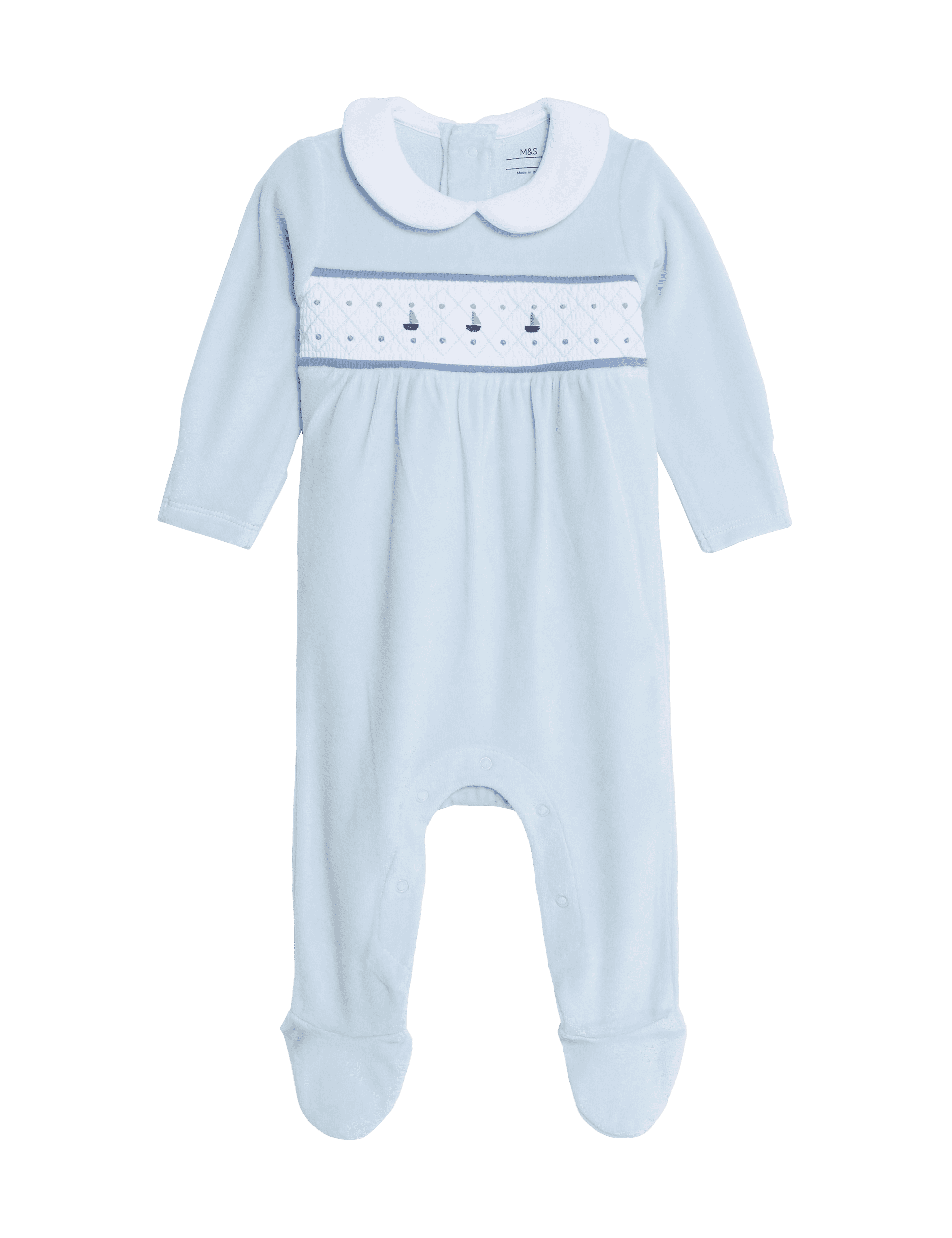 M&S Collection Boys Velour Boat Sleepsuit (7lbs-1 Yrs) - NB - Blue, Blue