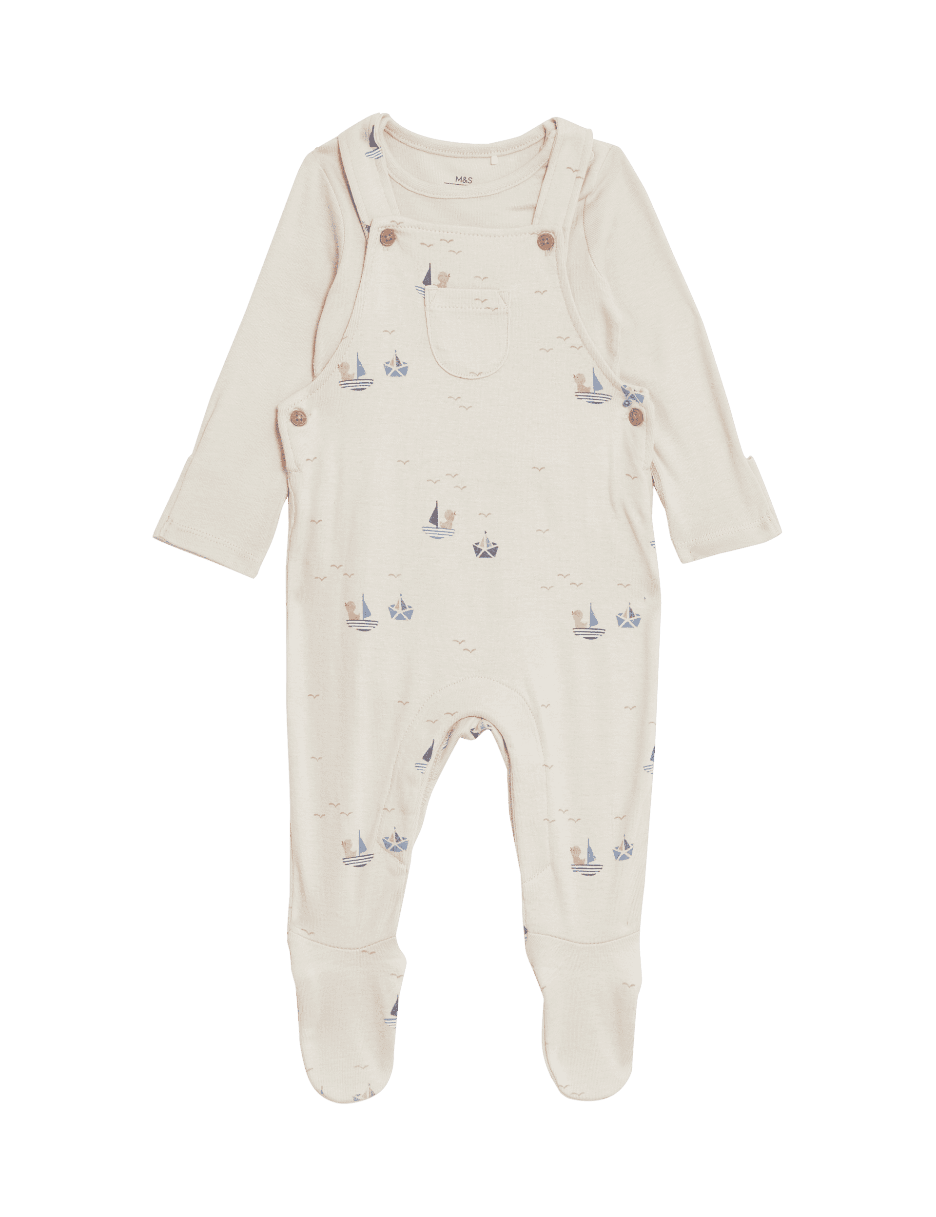 M&S Collection Boys 2pc Pure Cotton Boat Outfit (7lbs-1 Yrs) - 0-3 M - Blue Mix, Blue Mix