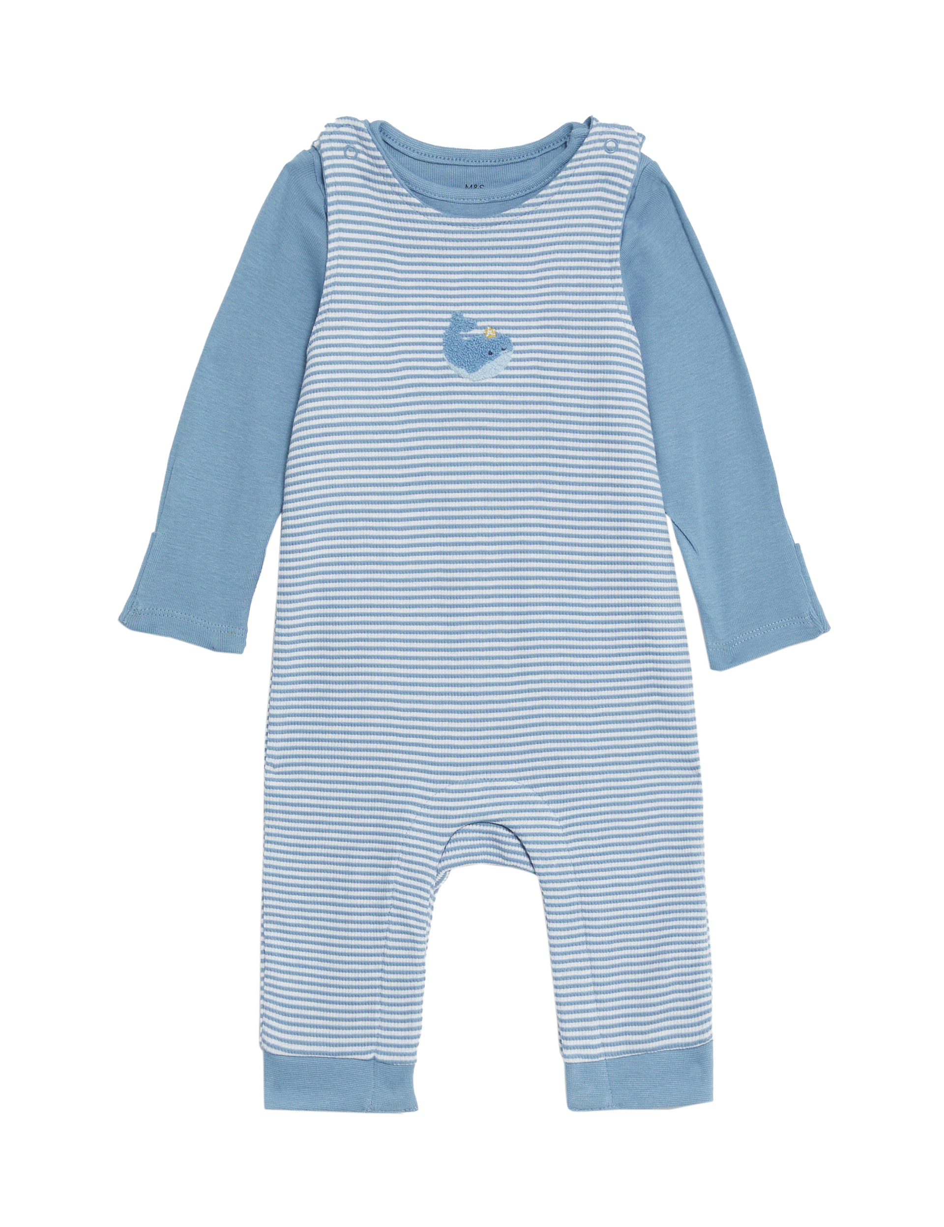 M&S Collection Boys 2pc Pure Cotton Striped Whale Outfit (7lbs-1 Yrs) - 0-3 M - Blue Mix, Blue Mix