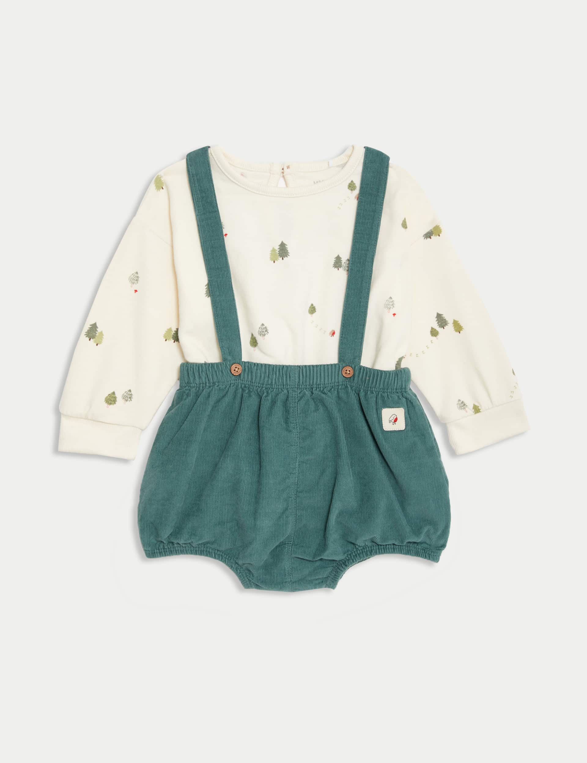 M&S Boys 2pc Cotton Rich Alpine Outfit (0-12 Mths) - 0-3 M - Smokey Green, Smokey Green