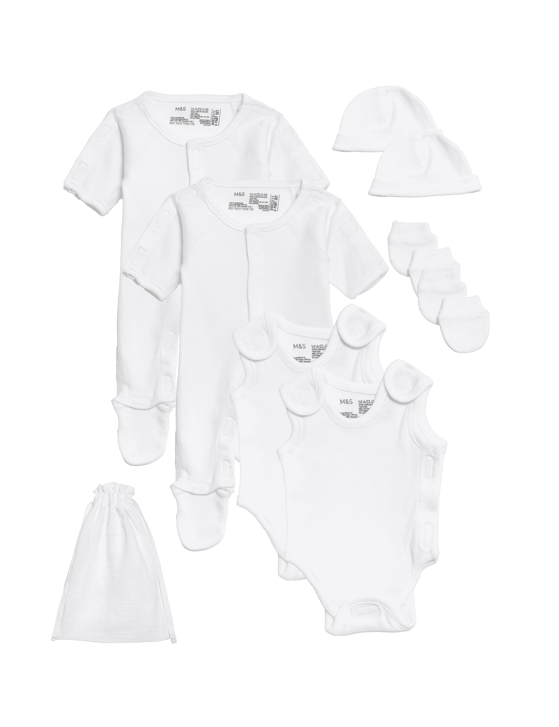 M&S Collection 8pc Pure Cotton Premature Starter Set - PREM4 - White, White