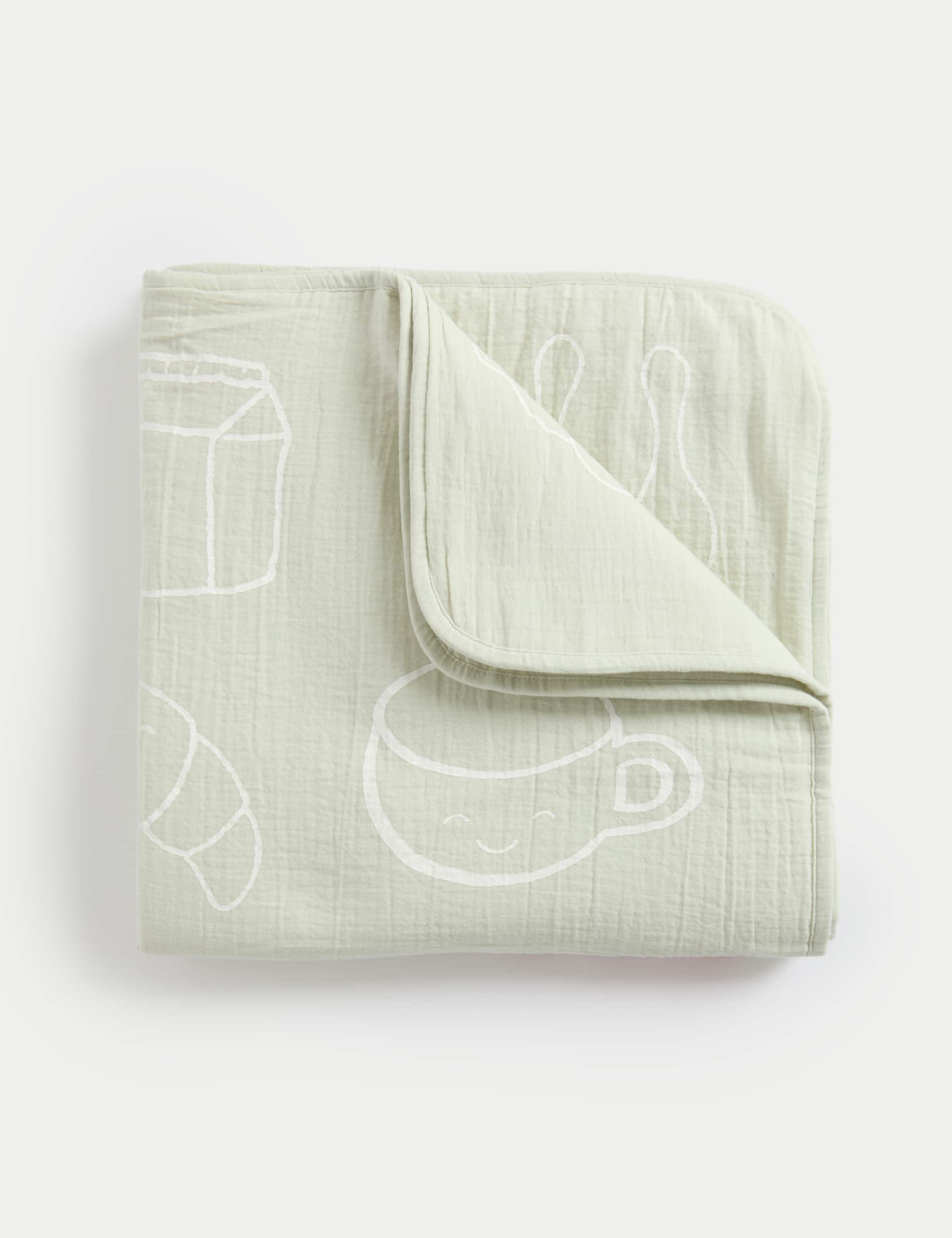 M&S Collection Pure Cotton Snack Time Slogan Shawl - Green Mix, Green Mix