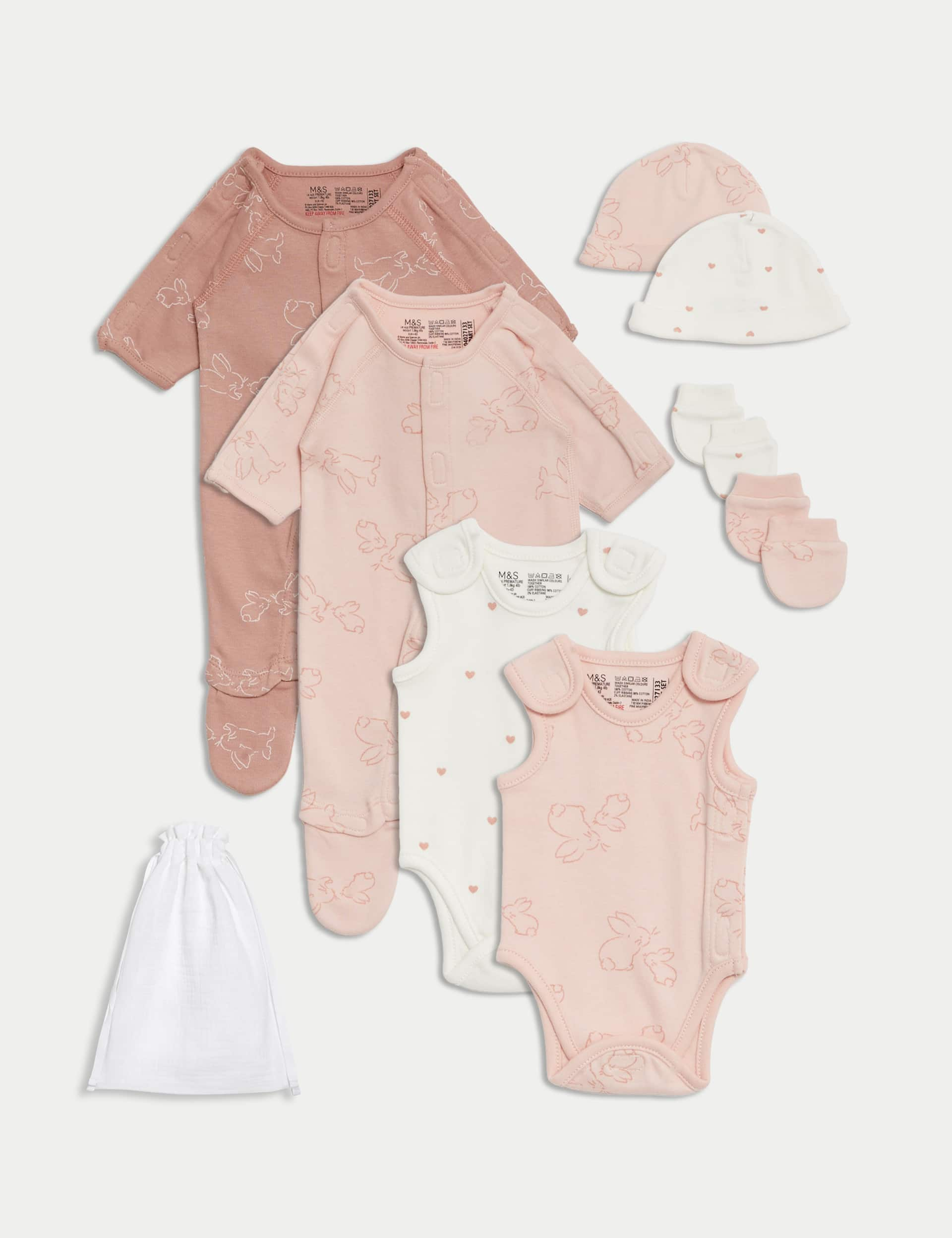 M&S 8pc Cotton Rich Premature Hospital Starter Set - PREM4 - Pink Mix, Pink Mix