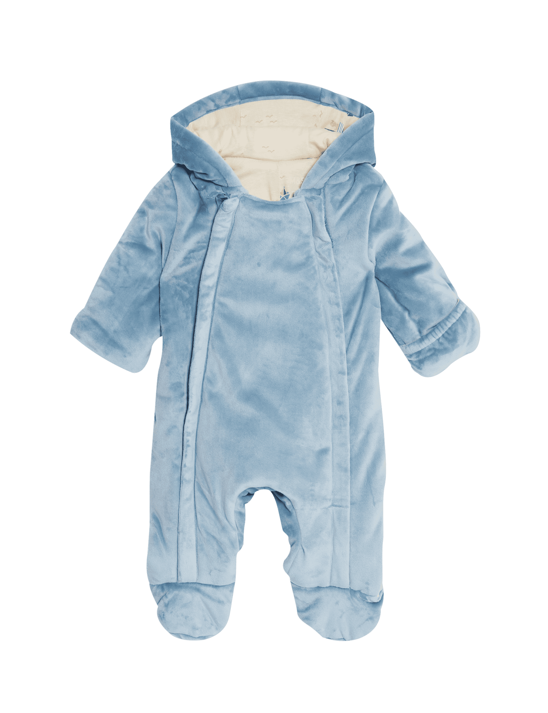 M&S Collection Boys Velour Hooded Pramsuit (0-12 Mths) - 0-3 M - Blue Mix, Blue Mix