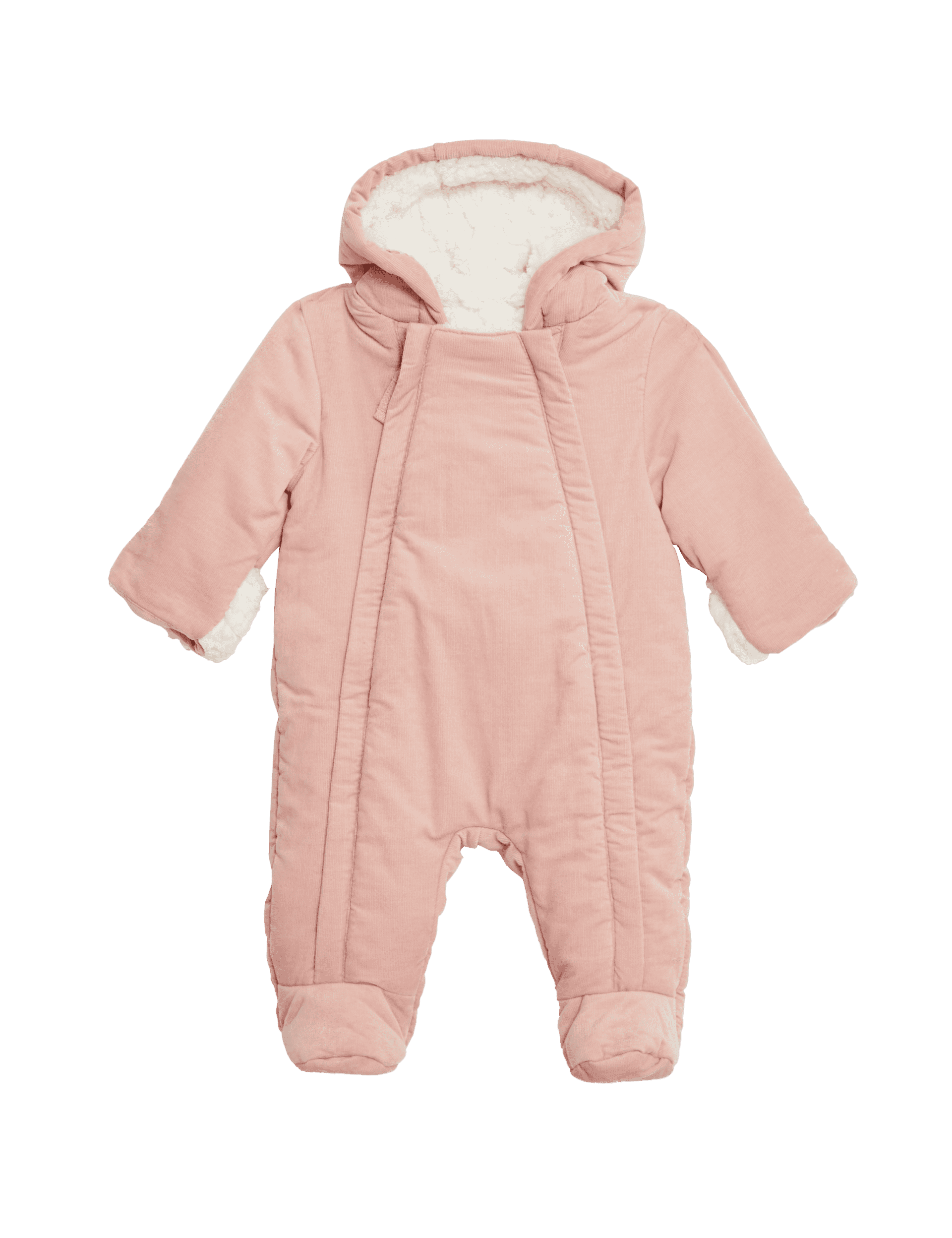 M&S Collection Girls Cord Hooded Padded Pramsuit (0-1 Yrs) - 0-3 M - Pink Mix, Pink Mix