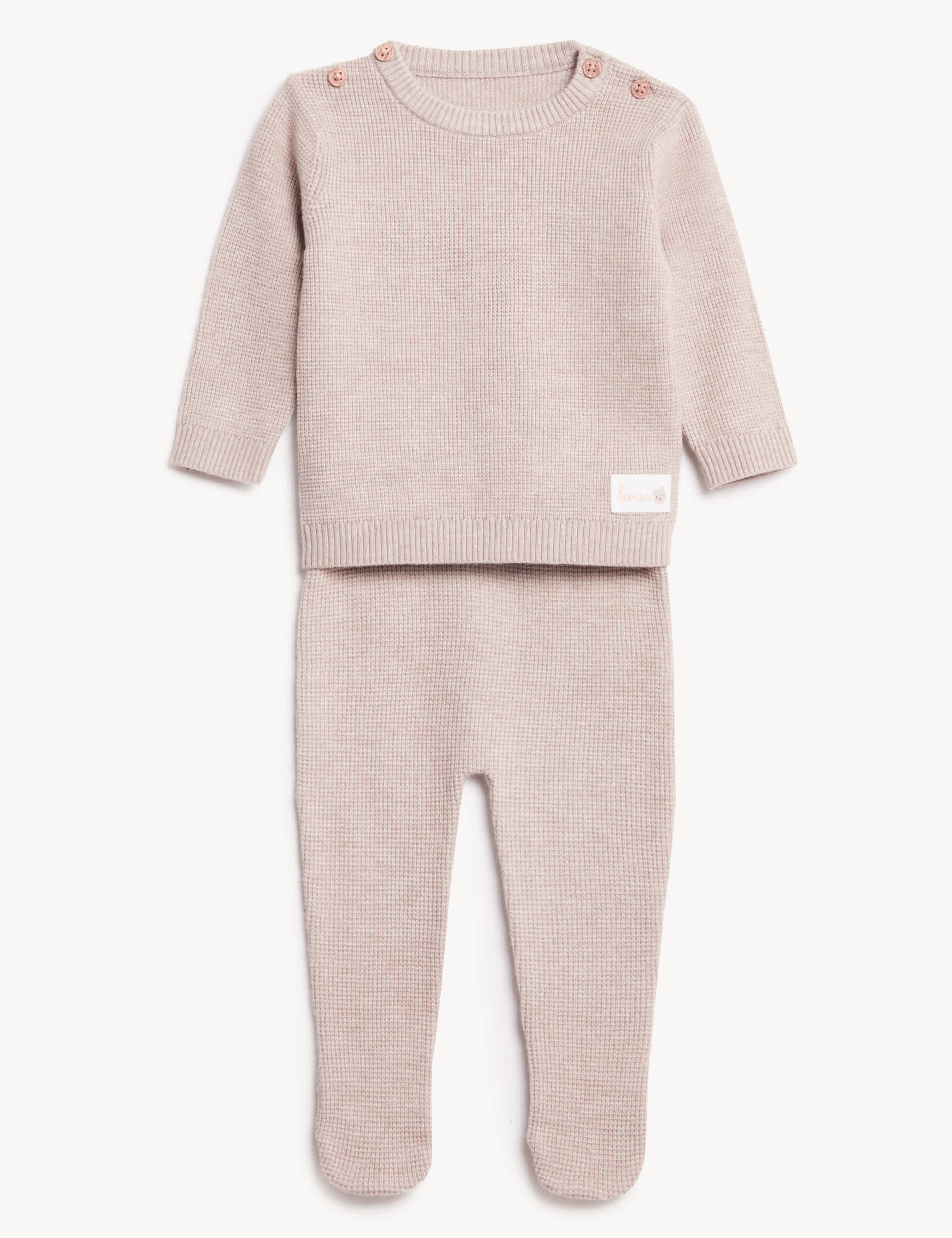 M&S 2pc Knitted Outfit (7lbs-1 Yrs) - 9-12M - Nude, Nude