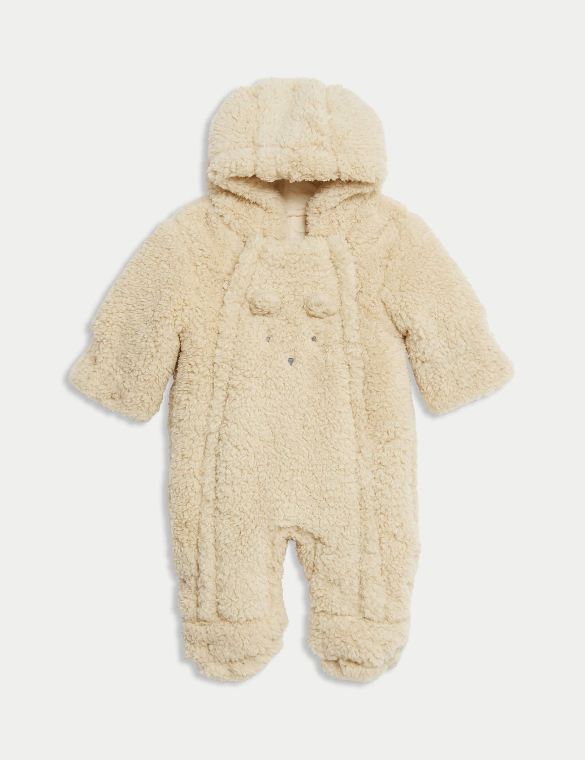 M&S Animal Face Pramsuit - 0-3 M - Brown Mix, Brown Mix