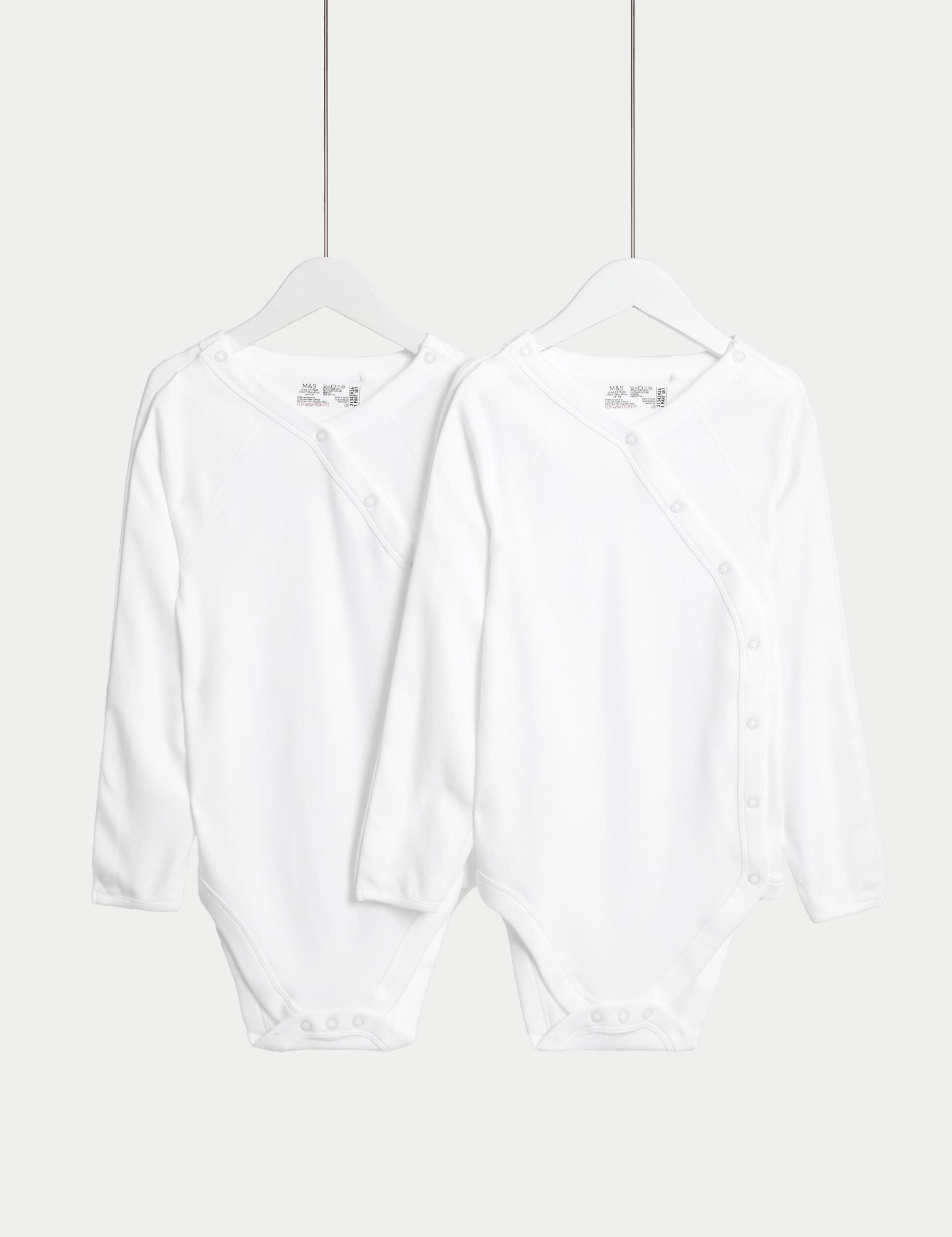 M&S 2pk Adaptive Pure Cotton Bodysuits (7lbs-16 Yrs) - 5-6Y - White, White