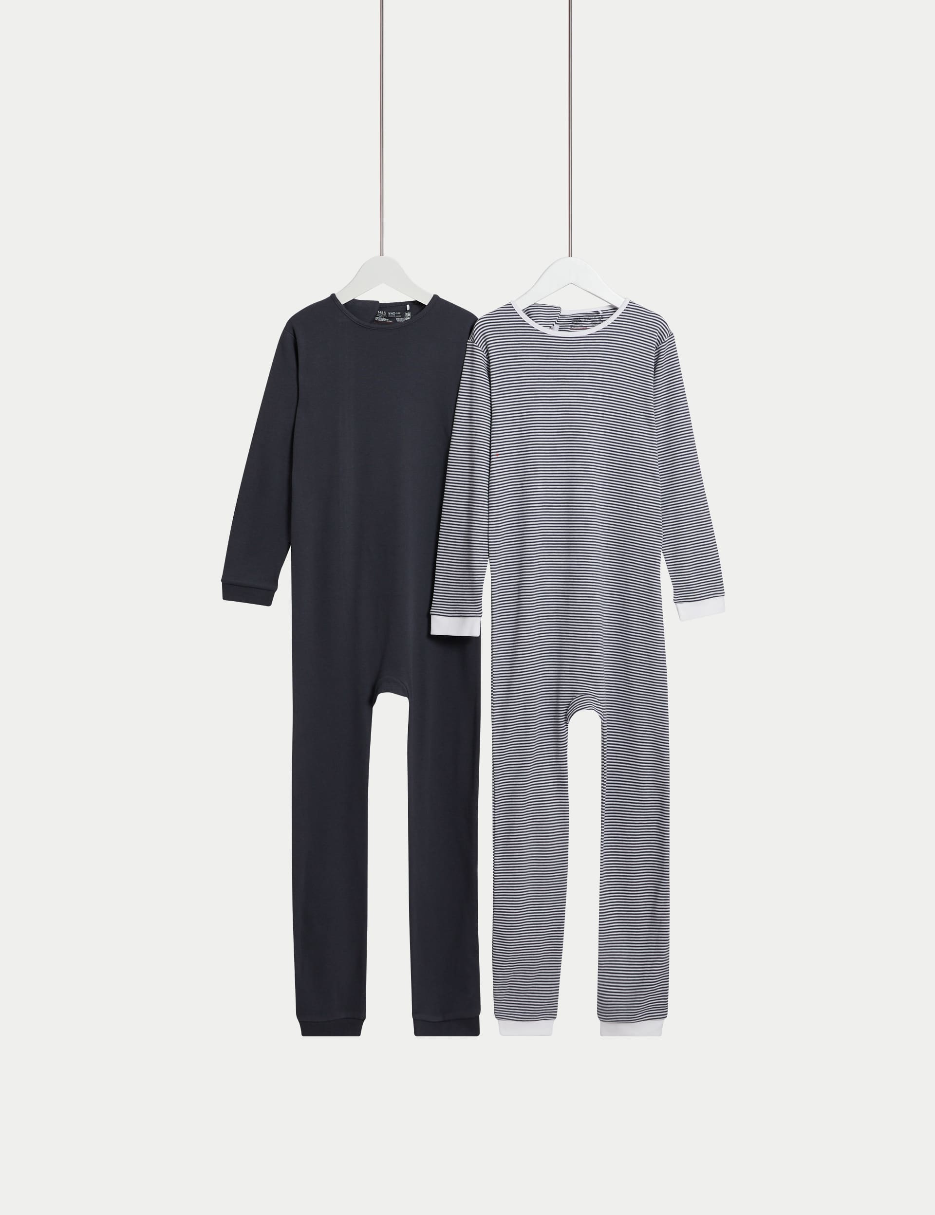 M&S 2pk Pure Cotton Back Opening Adaptive Sleepsuits (3-16 Yrs) - 3-4Y - Pewter, Pewter