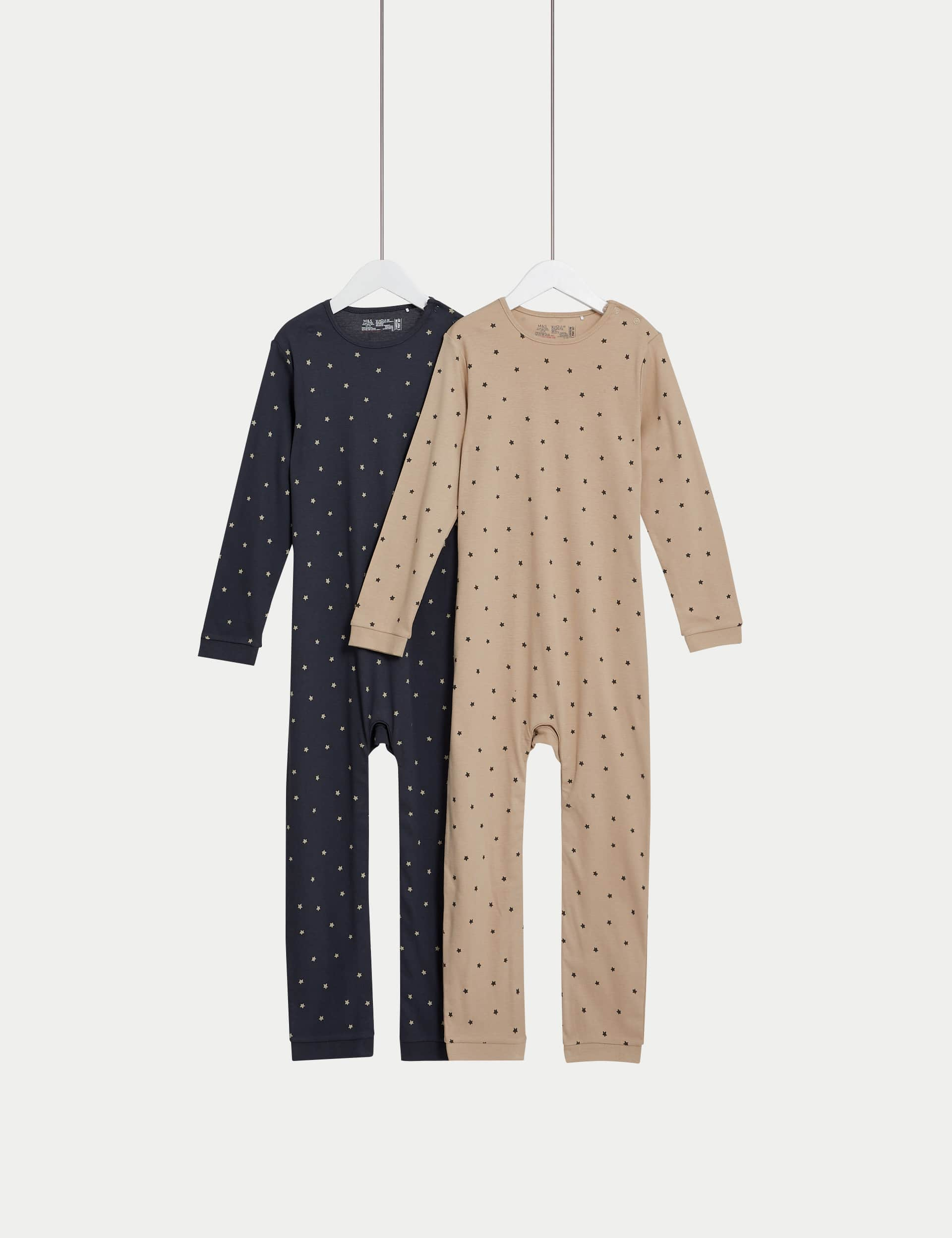 M&S 2pk Adaptive Pure Cotton Star Sleepsuits (3-16 Yrs) - 15-16 - Oatmeal Mix, Oatmeal Mix