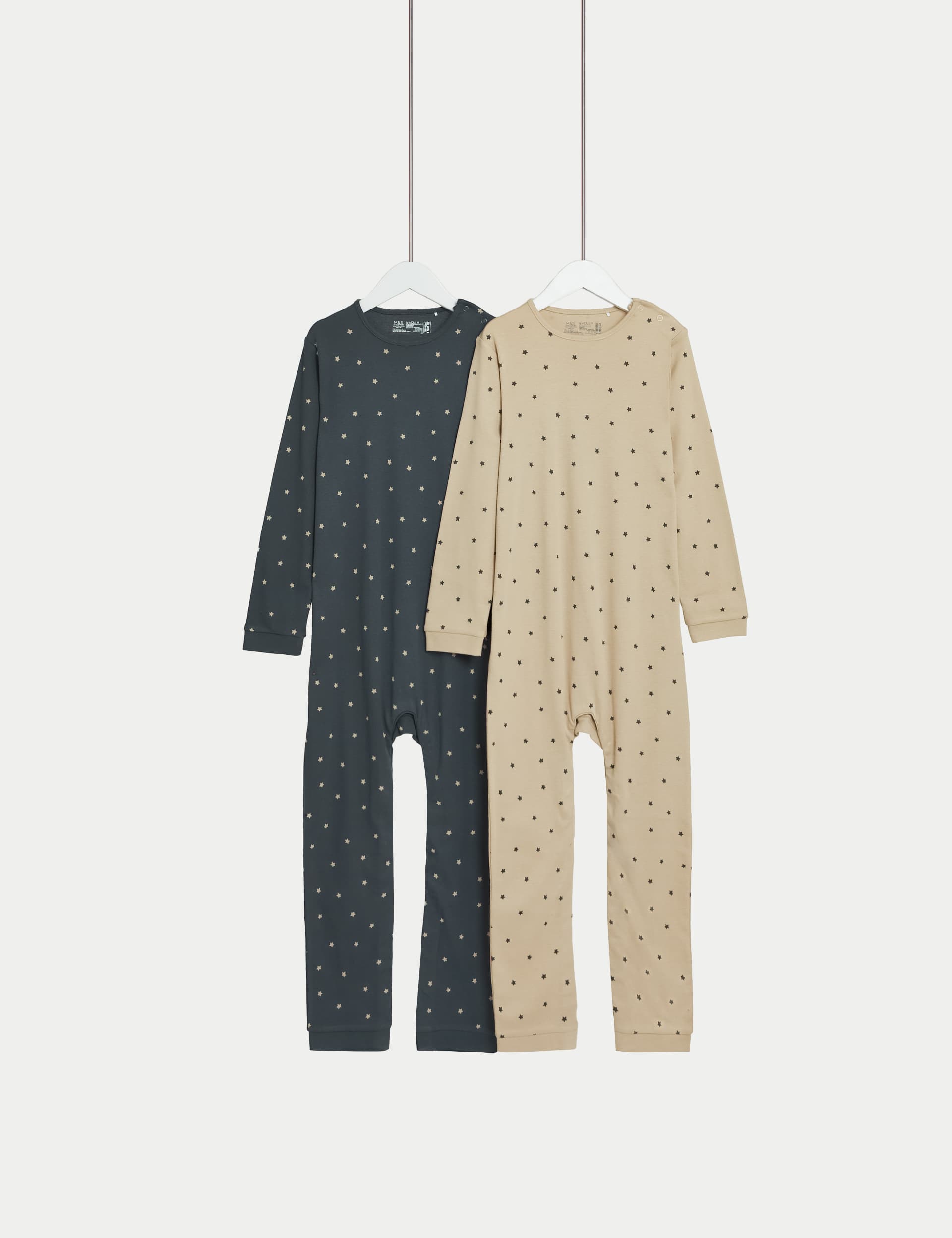 M&S Collection 2 Pack Adaptive Pure Cotton Star Sleepsuits (3-16 Yrs) - 4-5Y - Oatmeal Mix, Oatmeal 