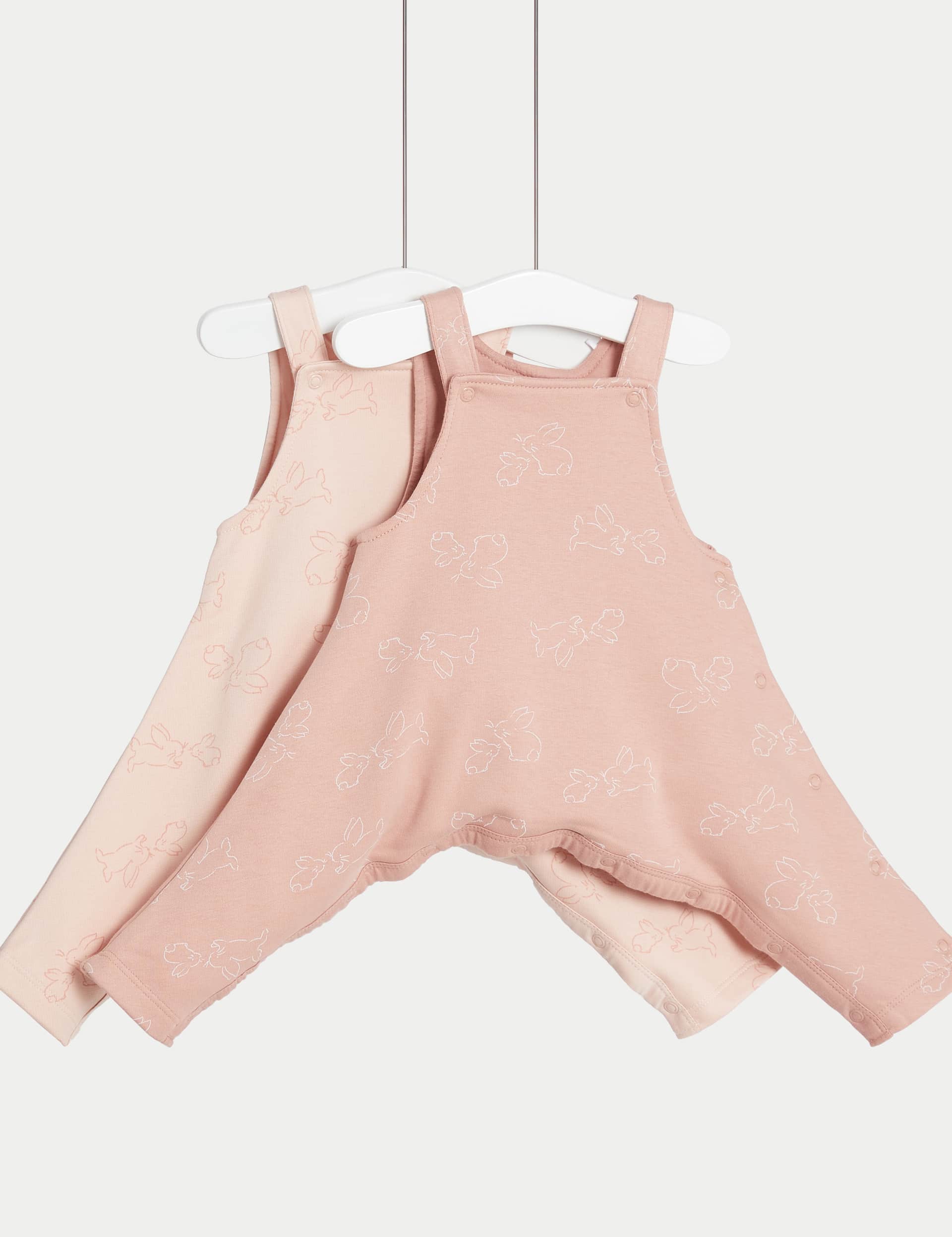 M&S 2pk Hip Dysplasia Cotton Rich Dungarees (7lbs-1 Yrs) - 0-3 M - Pink Mix, Pink Mix,Blue Mix,Grey 