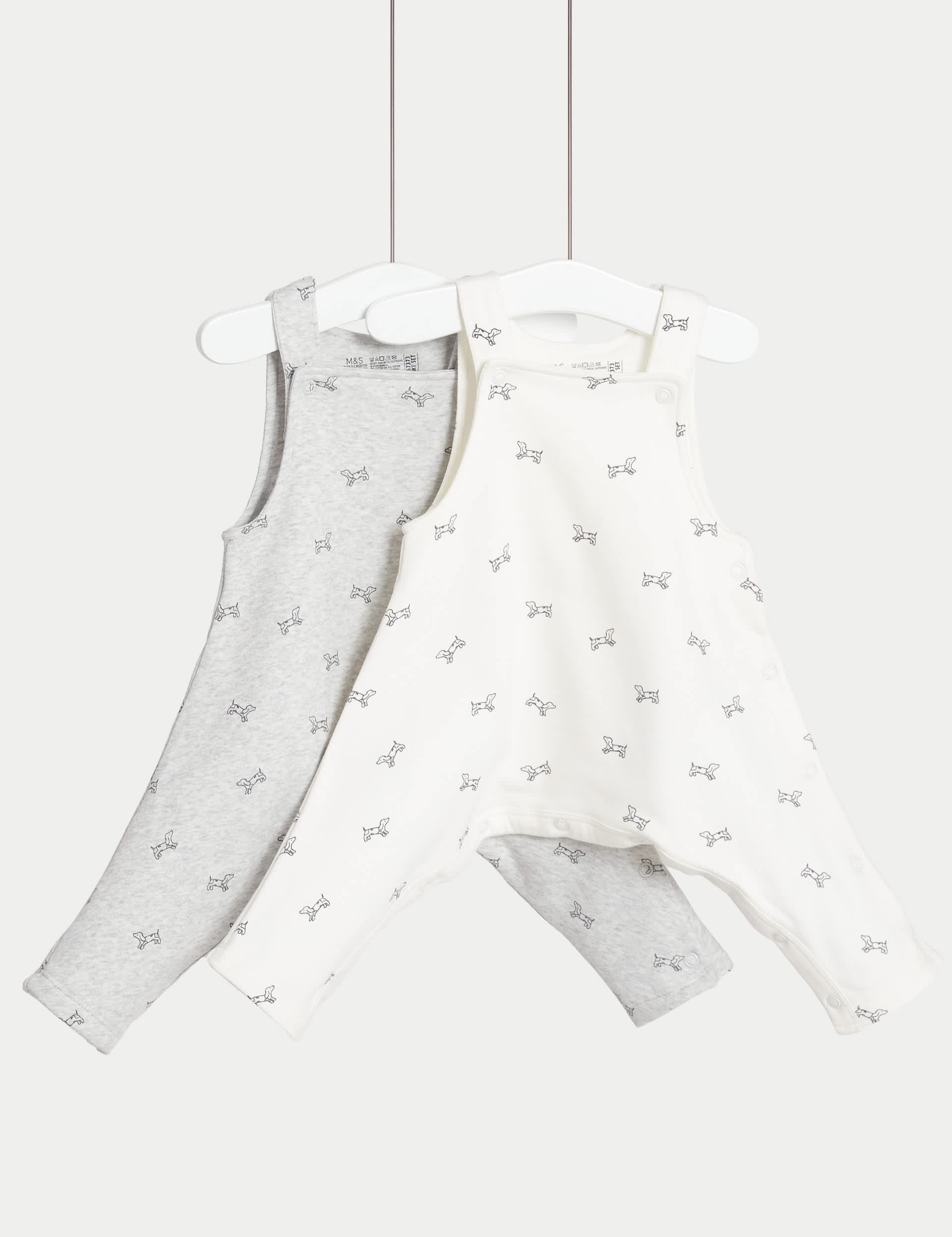 M&S 2pk Hip Dysplasia Cotton Rich Dungarees (7lbs-1 Yrs) - 0-3 M - Grey Mix, Blue Mix,Grey Mix,Pink 