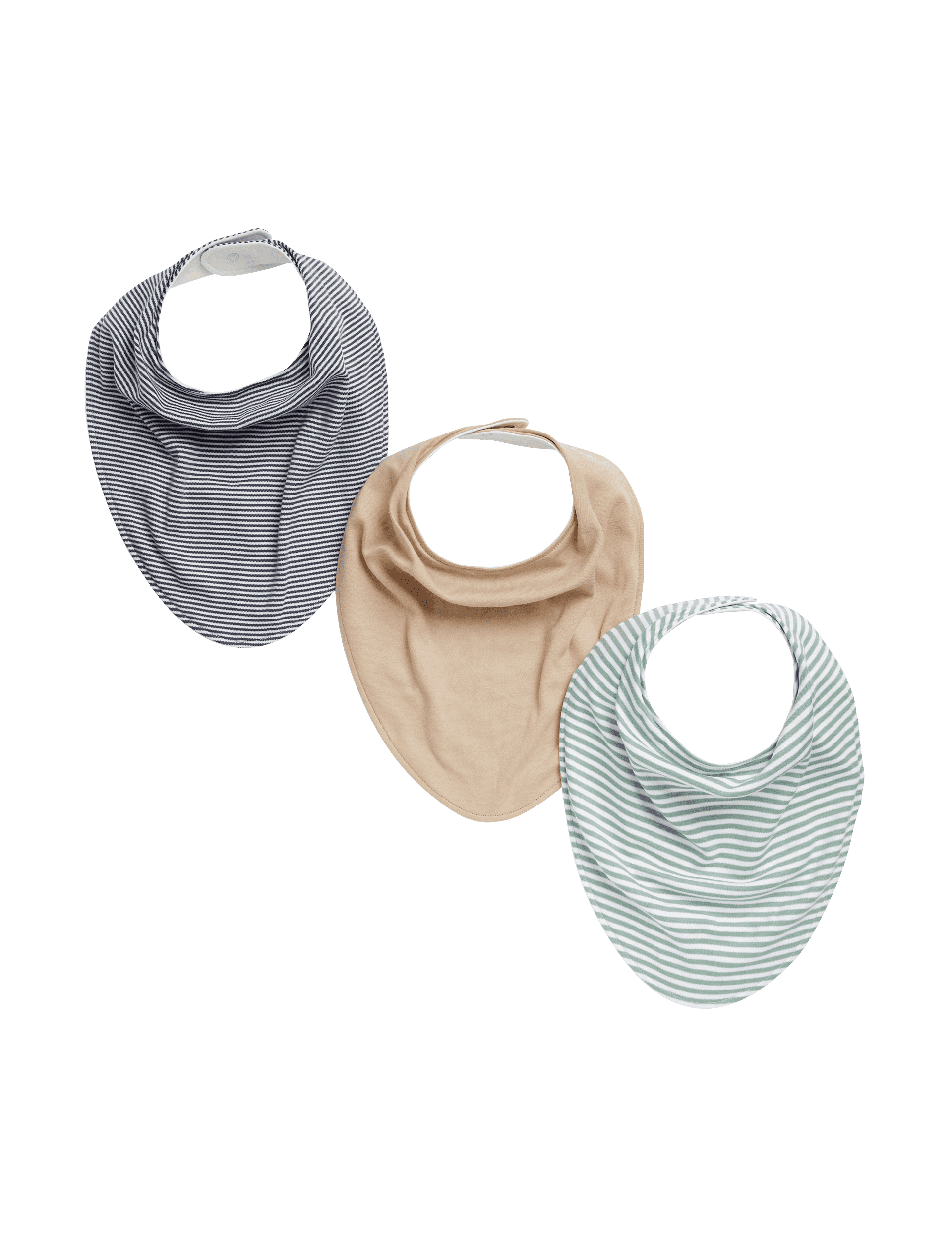 M&S Collection 3pk Adaptive Pure Cotton Striped Bibs - Green Mix, Green Mix