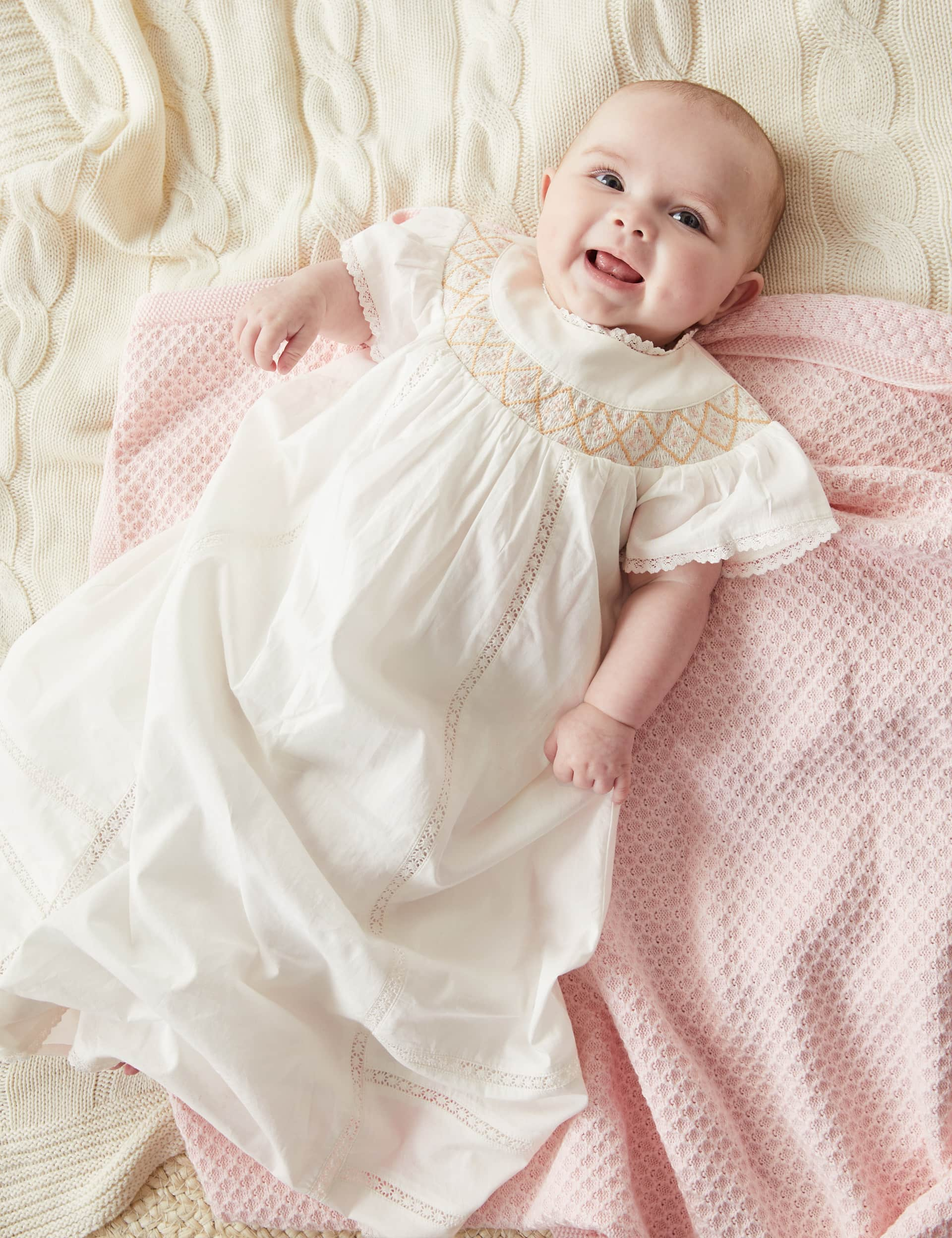 M&S Pure Cotton Embroidered Christening Gown (7lbs-1 Yrs) - 0-3 M - Ivory, Ivory