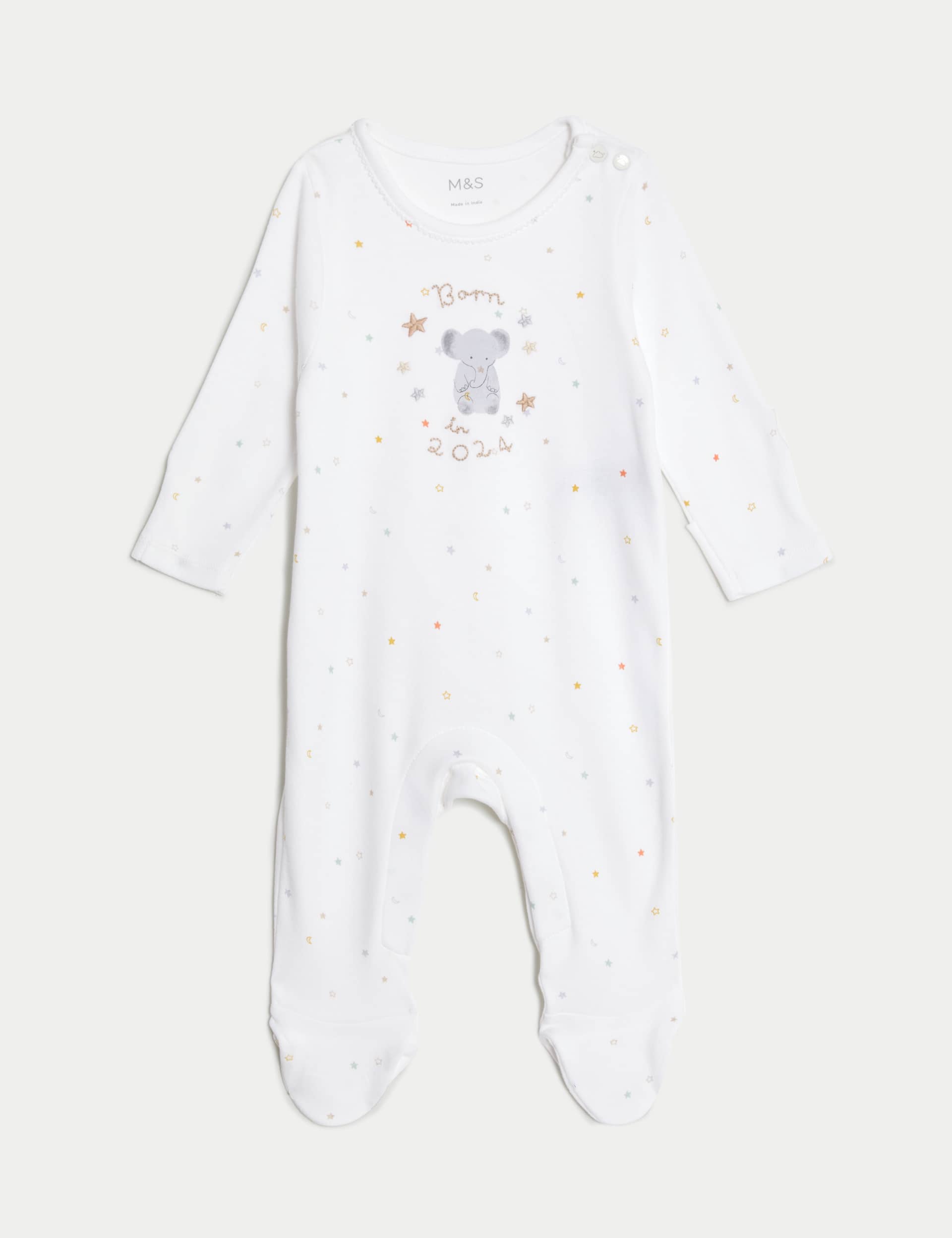 M&S Collection Pure Cotton Born In 2024 Sleepsuit (7lbs-9 Mths) - NB - White Mix, White Mix