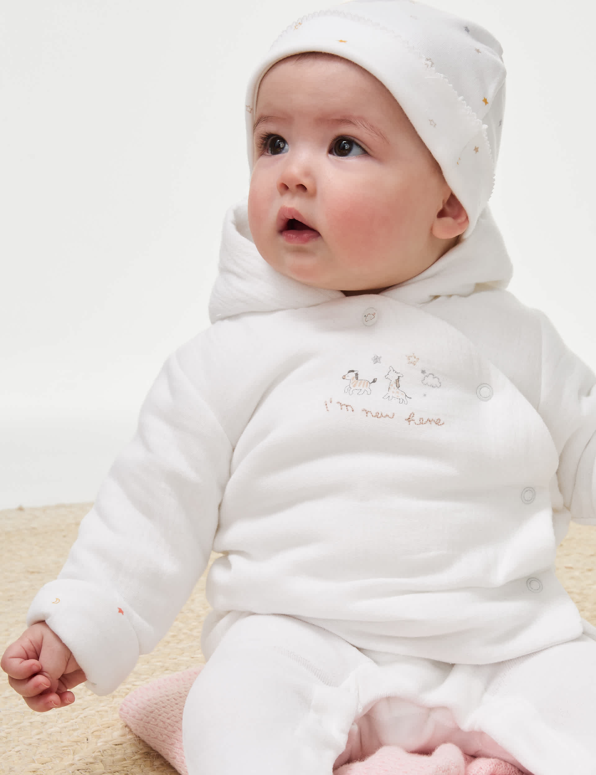 M&S Pure Cotton Animal Hooded Jacket (7lbs-1 Yrs) - 9-12M - White Mix, White Mix