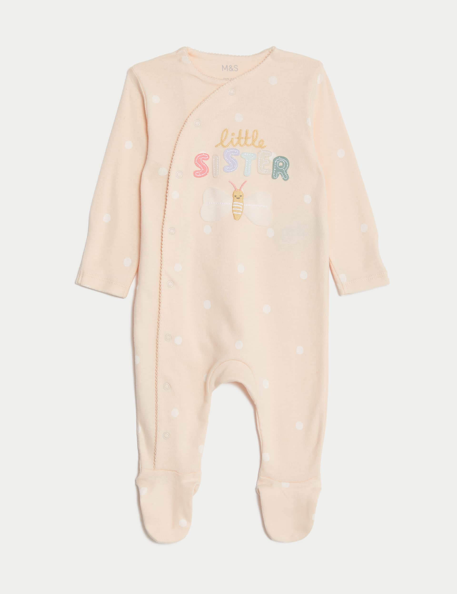 PureCottonLittleSisterSloganSleepsuit(7lbs-9Mths)-0-3M - Peach Mix, Peach Mix