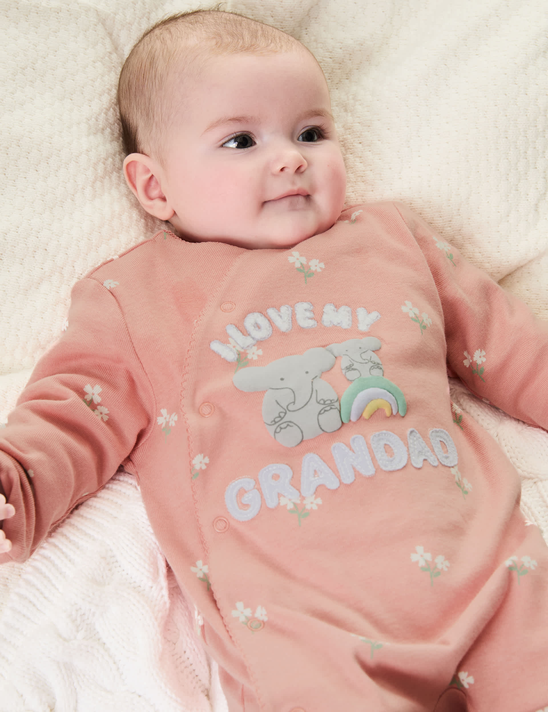 M&S Pure Cotton Grandad Slogan Sleepsuit (7lbs-9 Mths) - NB - Coral Mix, Coral Mix