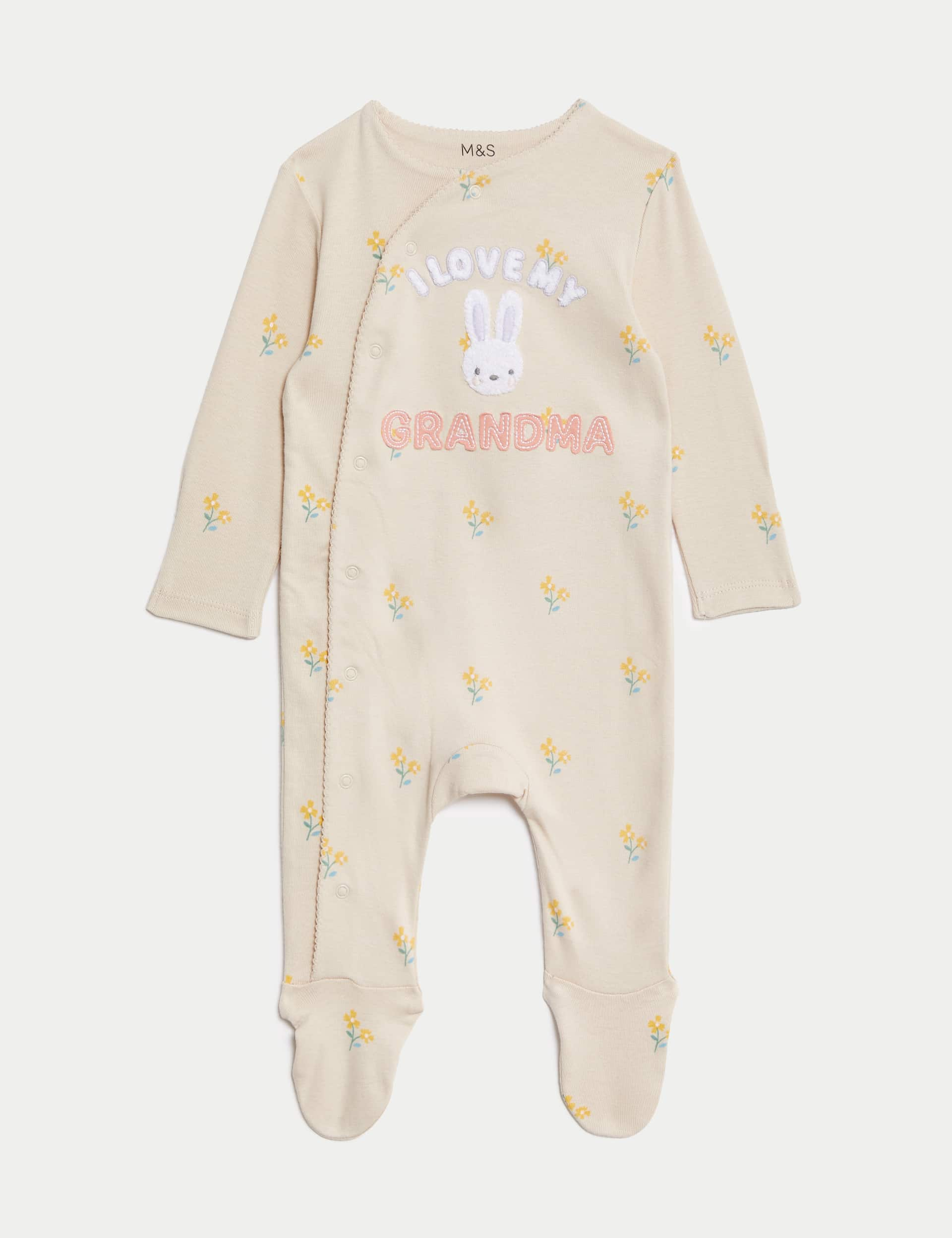 M&S Collection Pure Cotton Floral Grandma Sleepsuit (7lbs-9 Mths) - 0-3 M - Calico Mix, Calico Mix