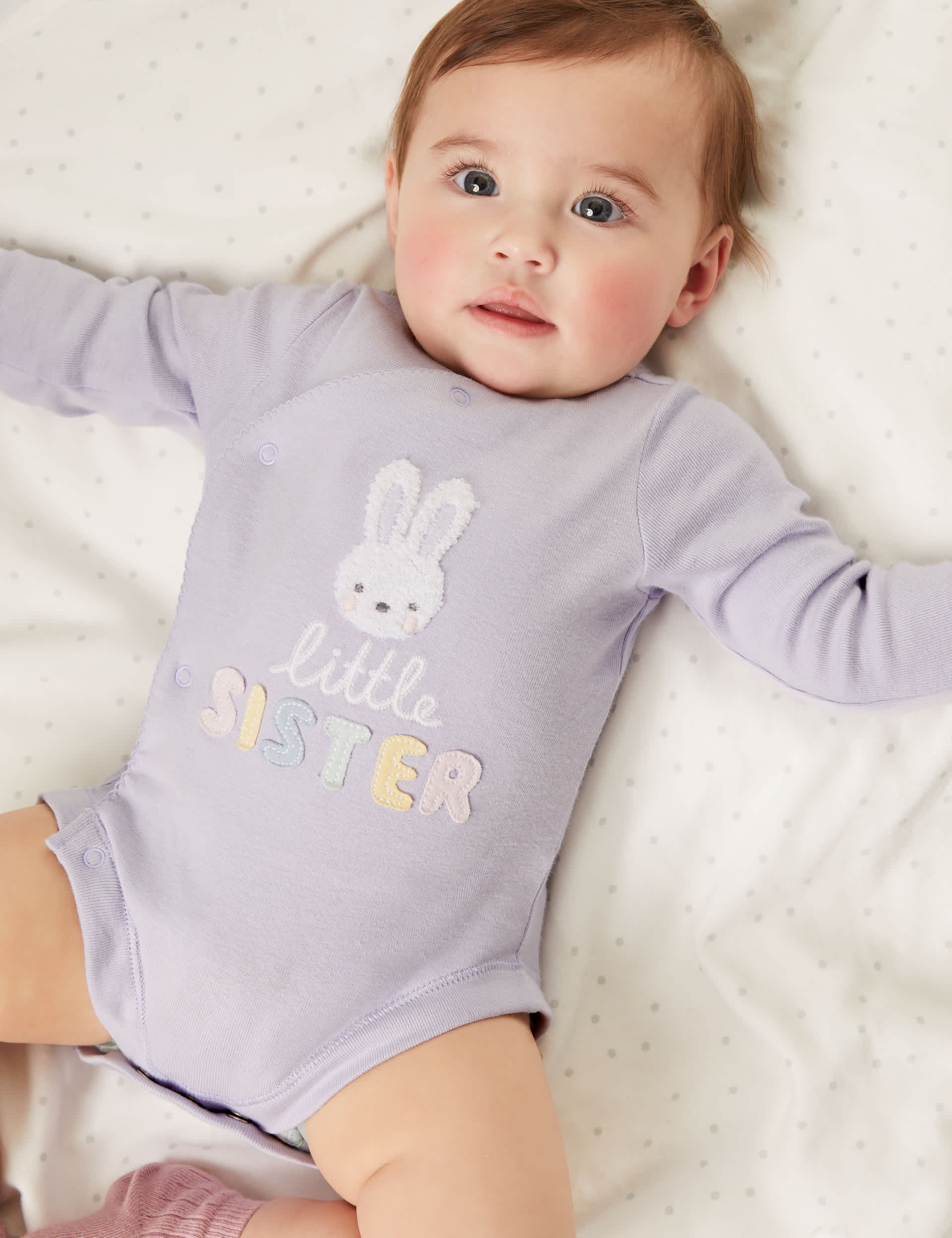 M&S Pure Cotton Little Sister Slogan Bodysuit (7lbs-9 Mths) - 0-3 M - Lilac Mix, Lilac Mix