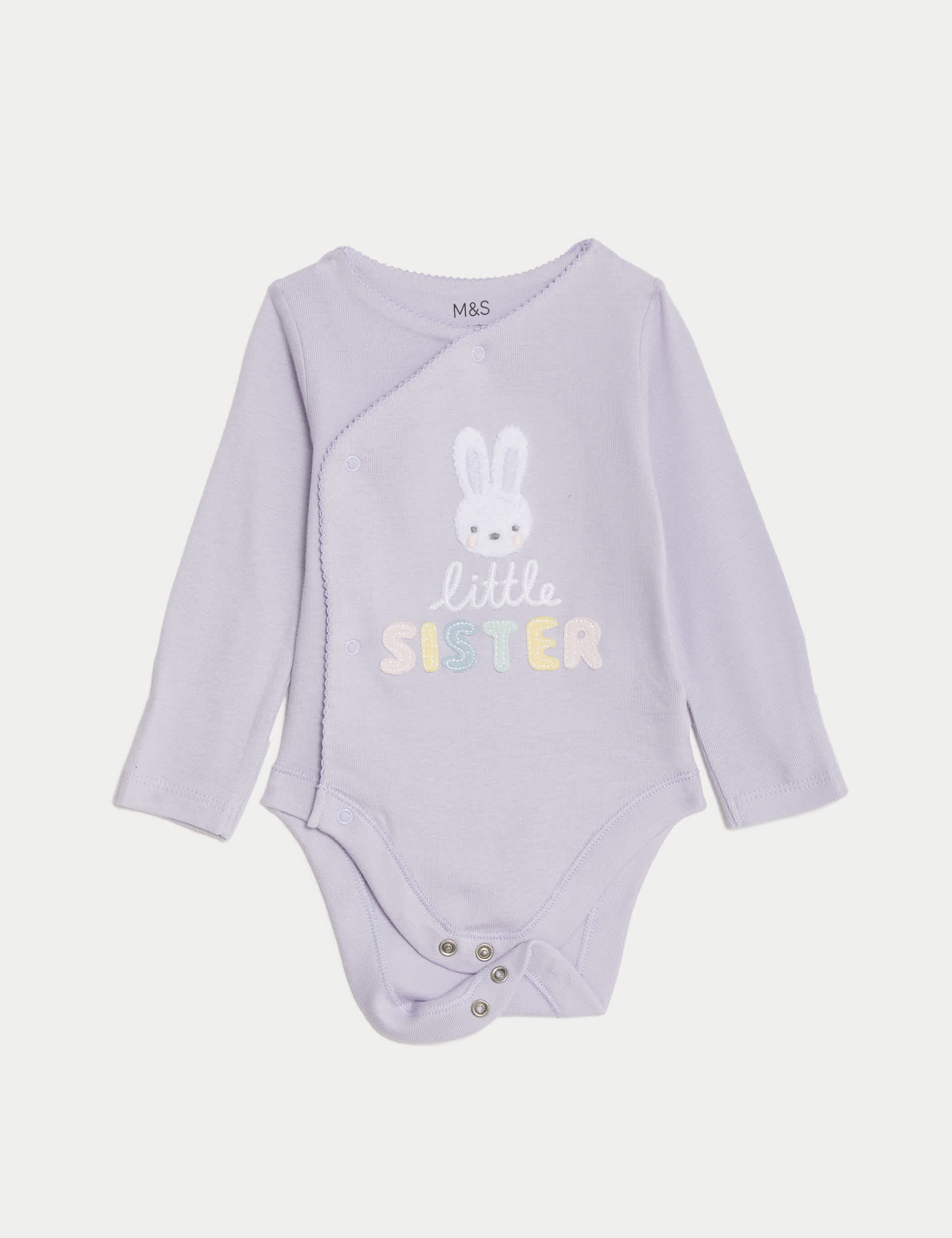 M&S Collection Pure Cotton Little Sister Slogan Bodysuit (7lbs-9 Mths) - 6-9 M - Lilac Mix, Lilac Mi