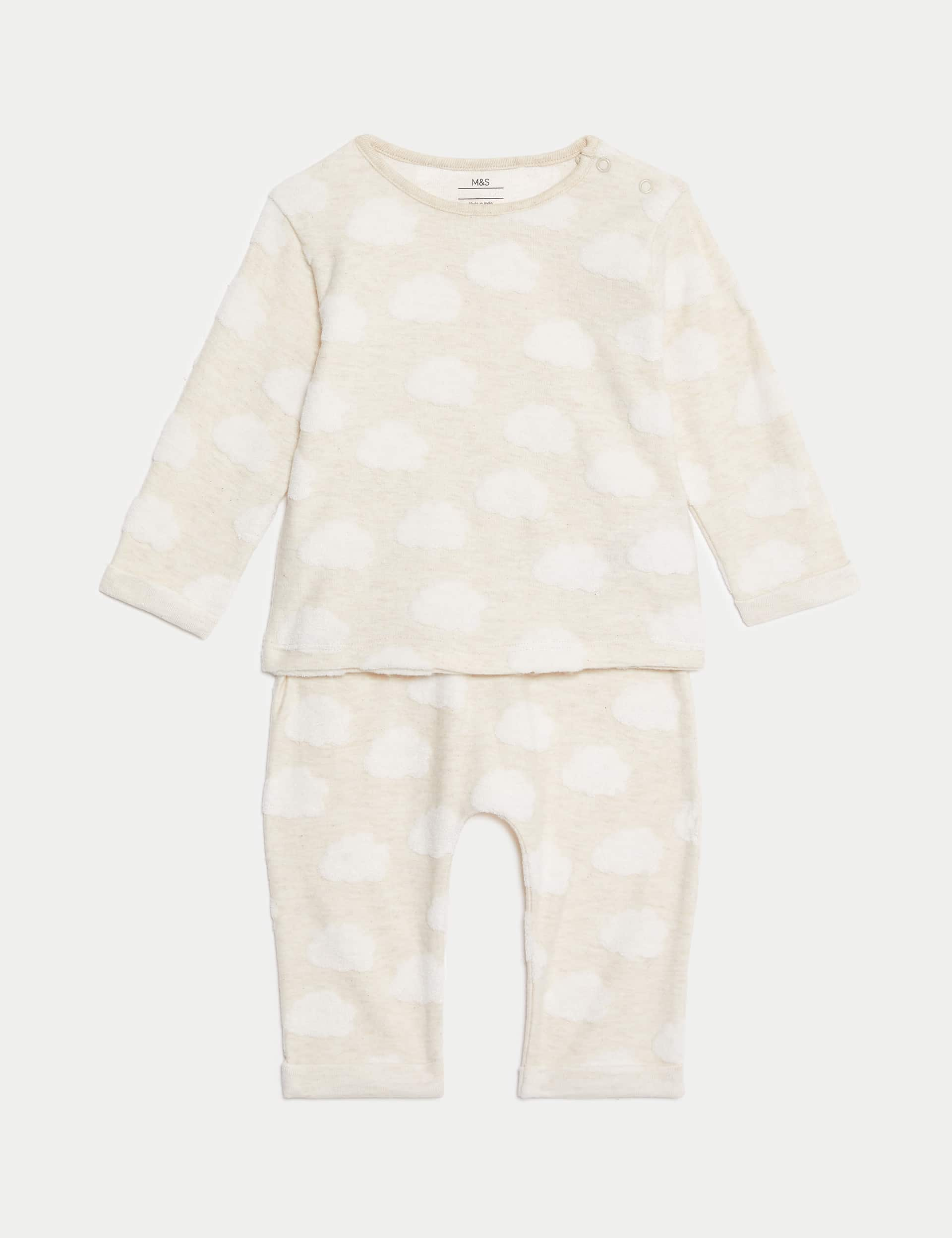 M&S Collection 2pc Cotton Blend Textured Cloud Outfit (0-12 Mths) - 0-3 M - Oatmeal, Oatmeal