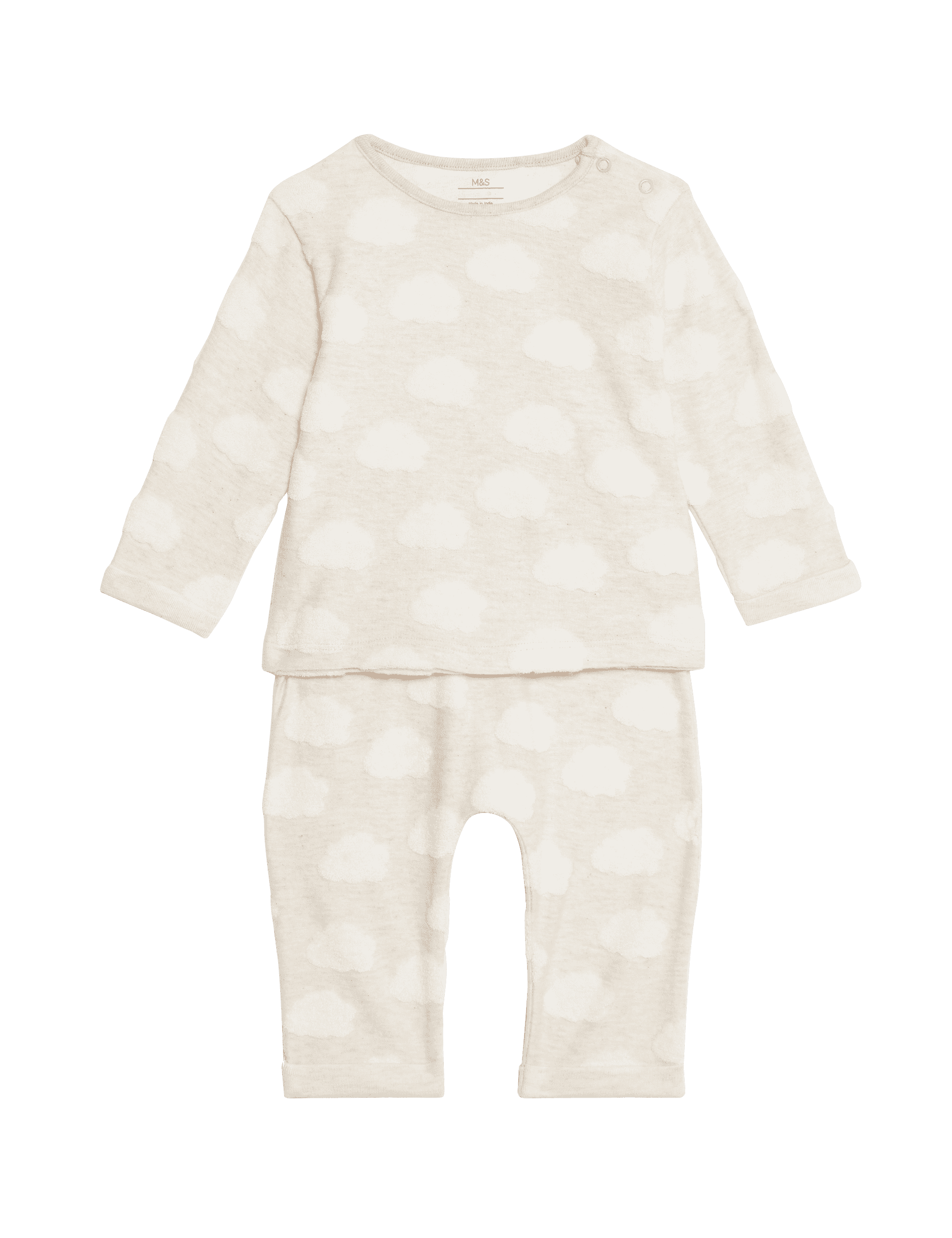 M&S Collection 2pc Cotton Blend Textured Cloud Outfit (0-12 Mths) - 0-3 M - Oatmeal, Oatmeal