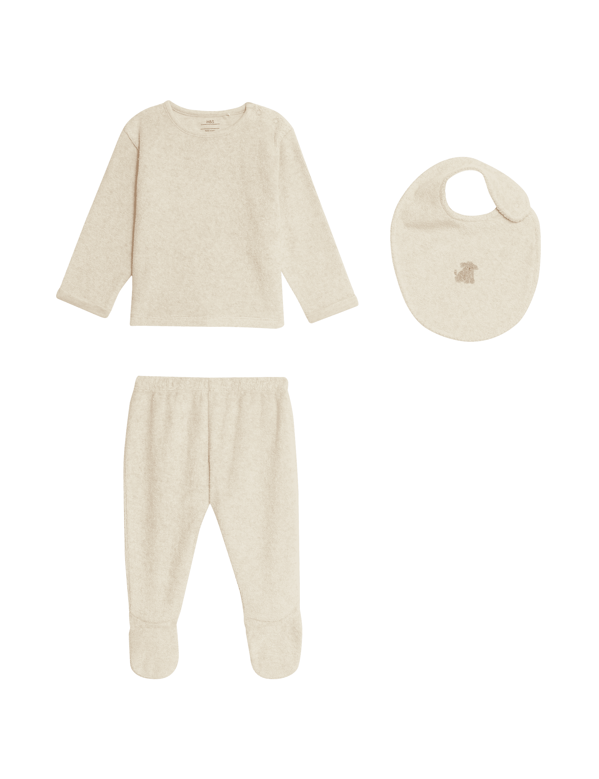 M&S Collection 3pc Cotton RIch Bib Outfit (7lbs-1 Yrs) - 0-3 M - Latte, Latte