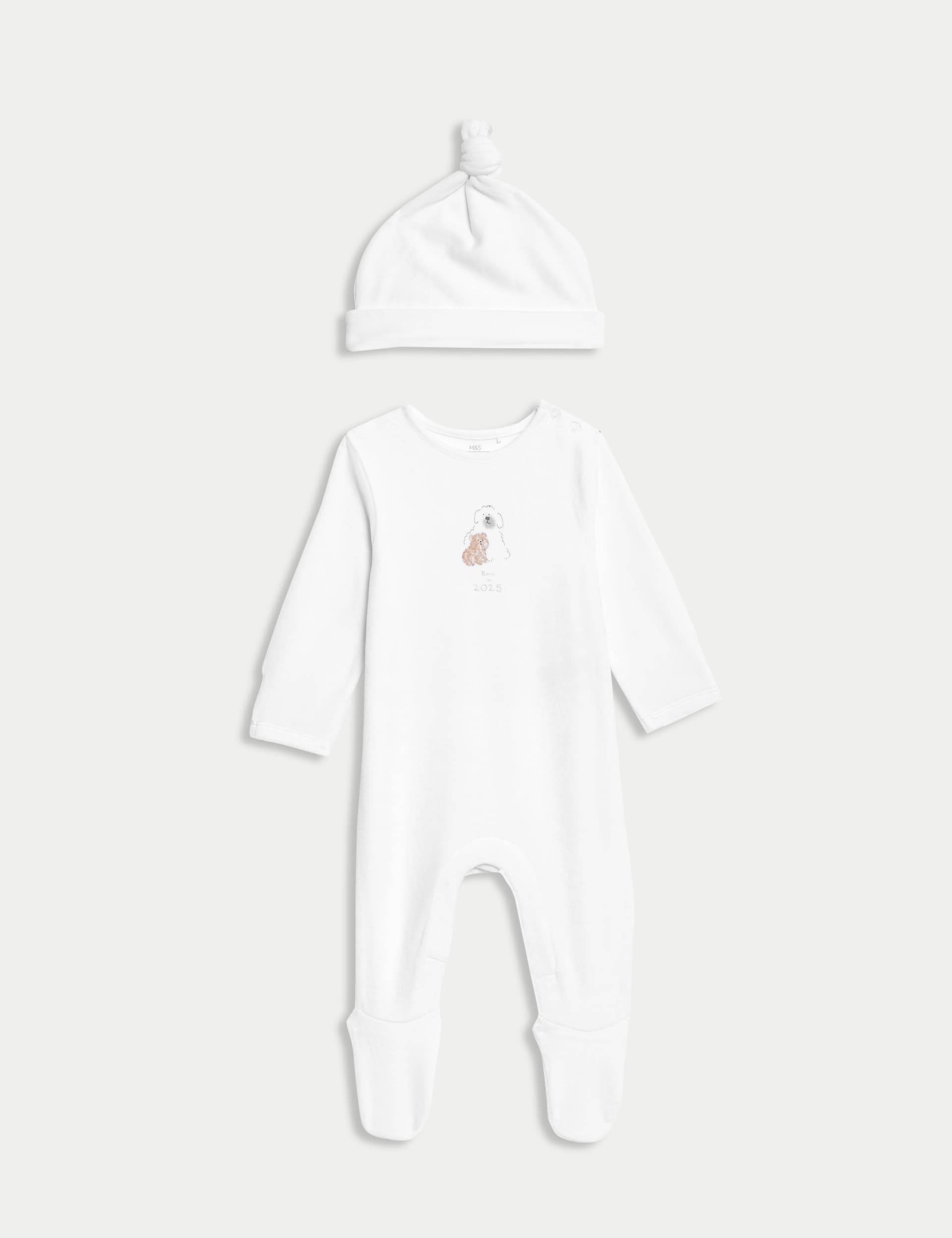 M&S Collection 2pc Cotton Rich Born in 2025 Outfit (0-6 Mths) - 0-3 M - White Mix, White Mix