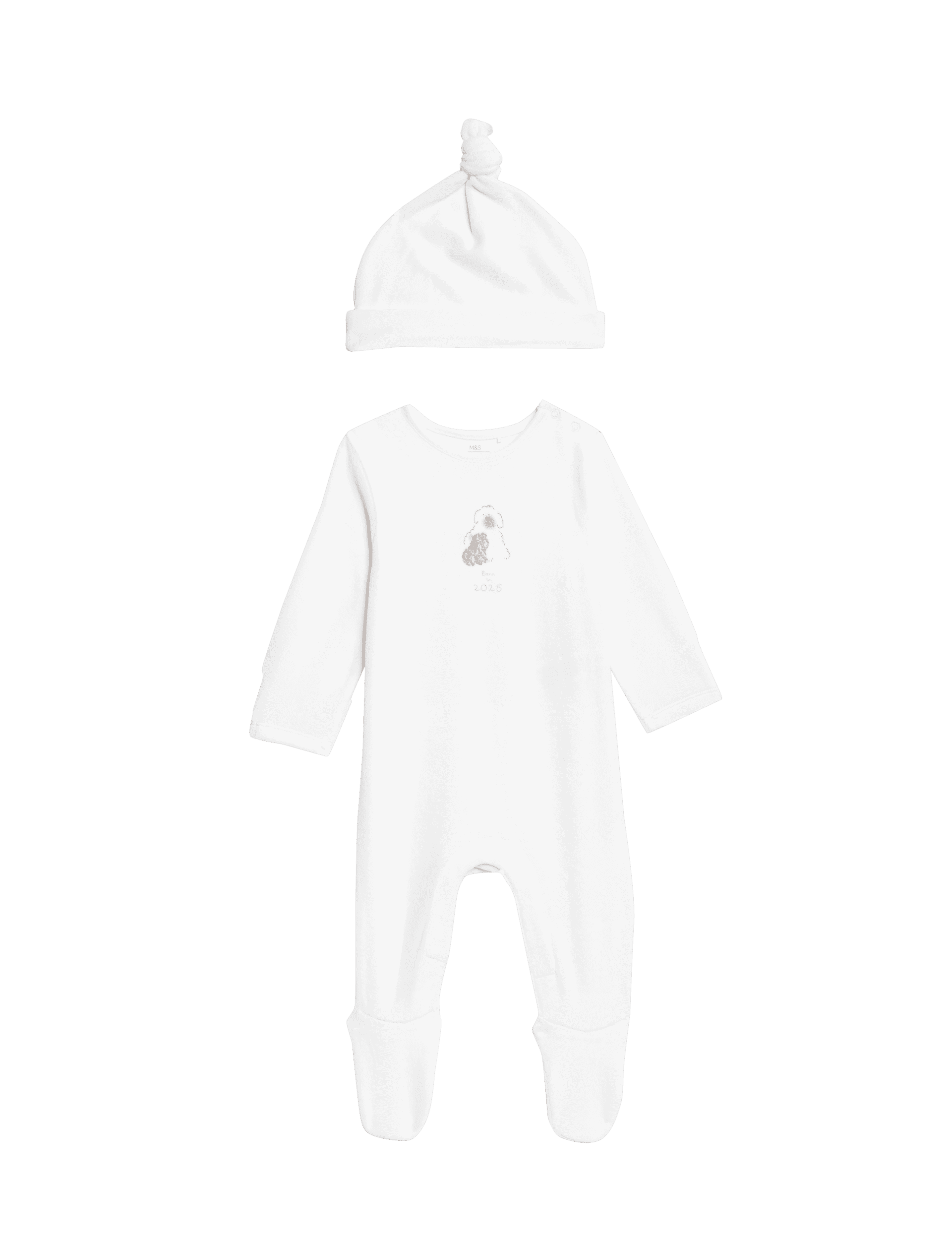 M&S Collection 2pc Cotton Rich Born in 2025 Outfit (0-6 Mths) - 0-3 M - White Mix, White Mix