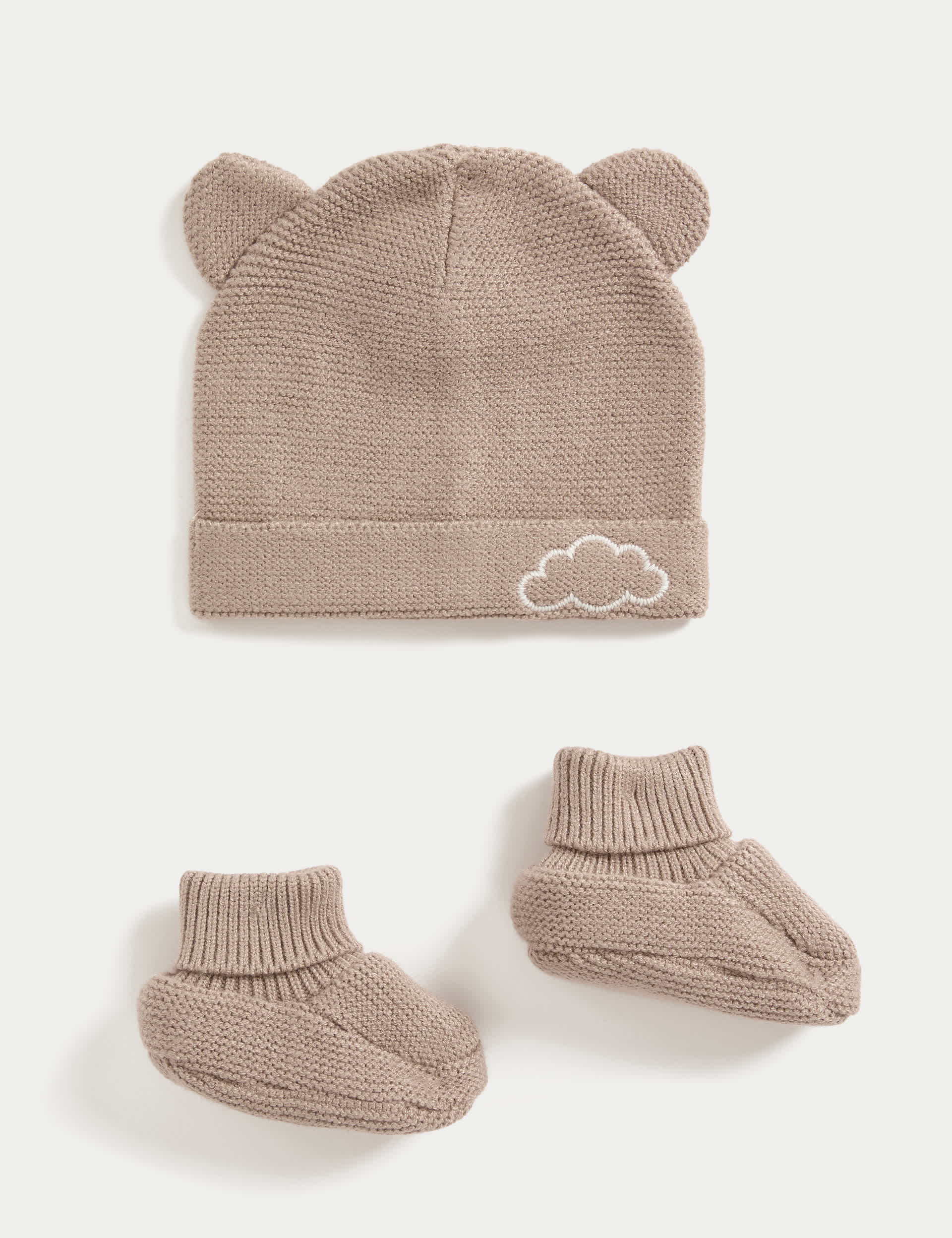 M&S Collection Gift Set Knitted Hat with Booties - Brown, Brown