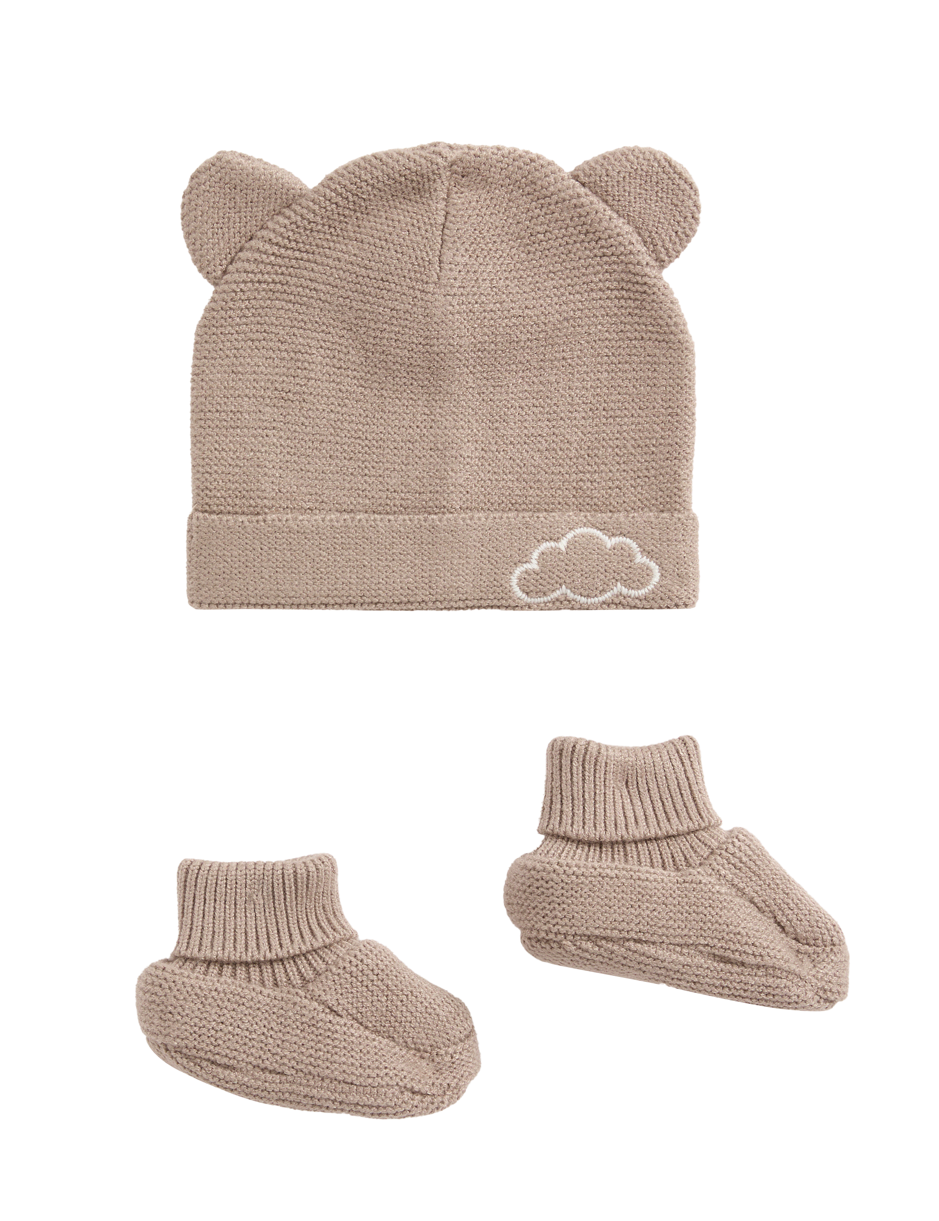 M&S Collection Gift Set Knitted Hat with Booties - Brown, Brown