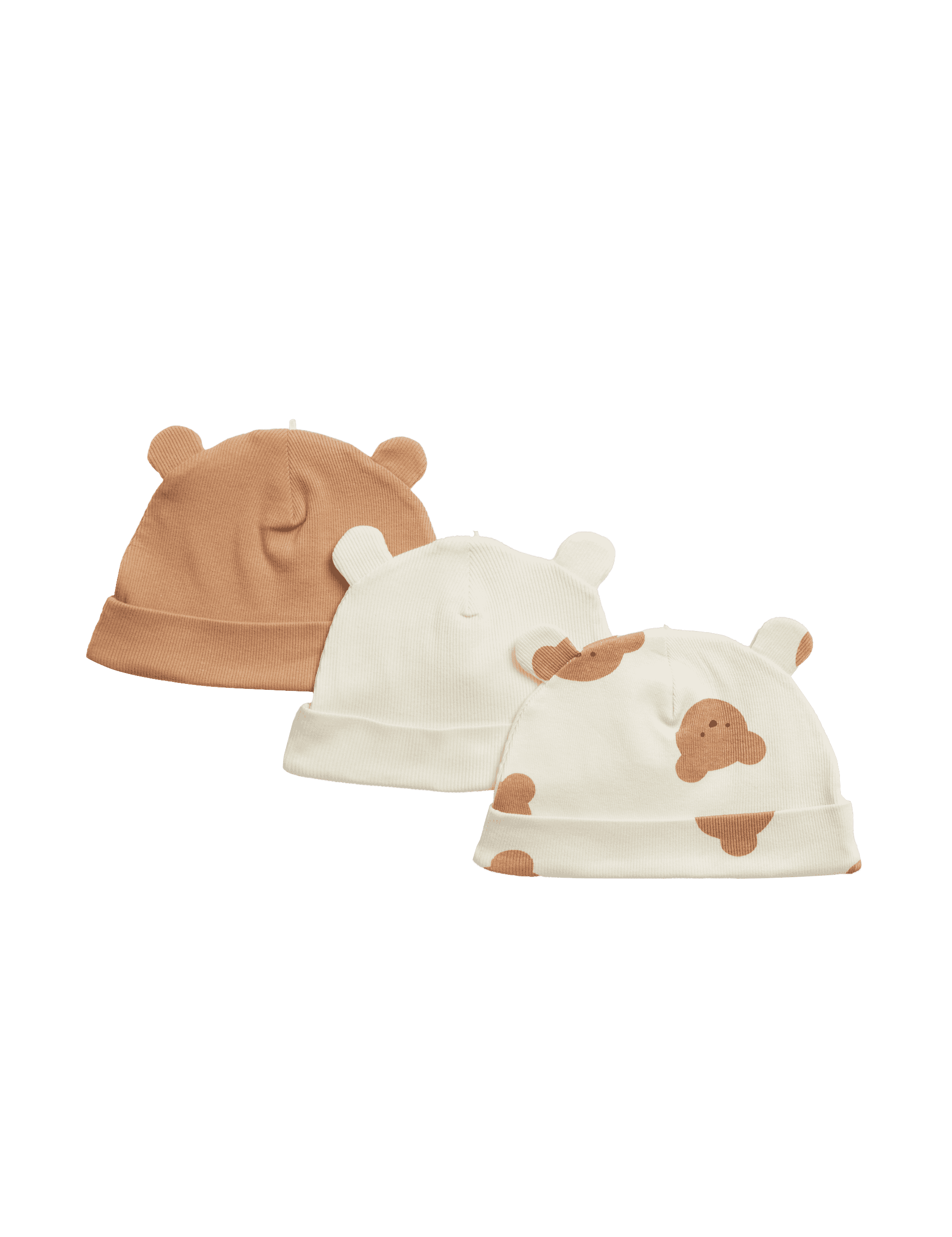 Spencer Bear Boys 3pk Cotton Rich Spencer Bear Hats (0-1 Yrs) - 1 M - Camel Mix, Camel Mix