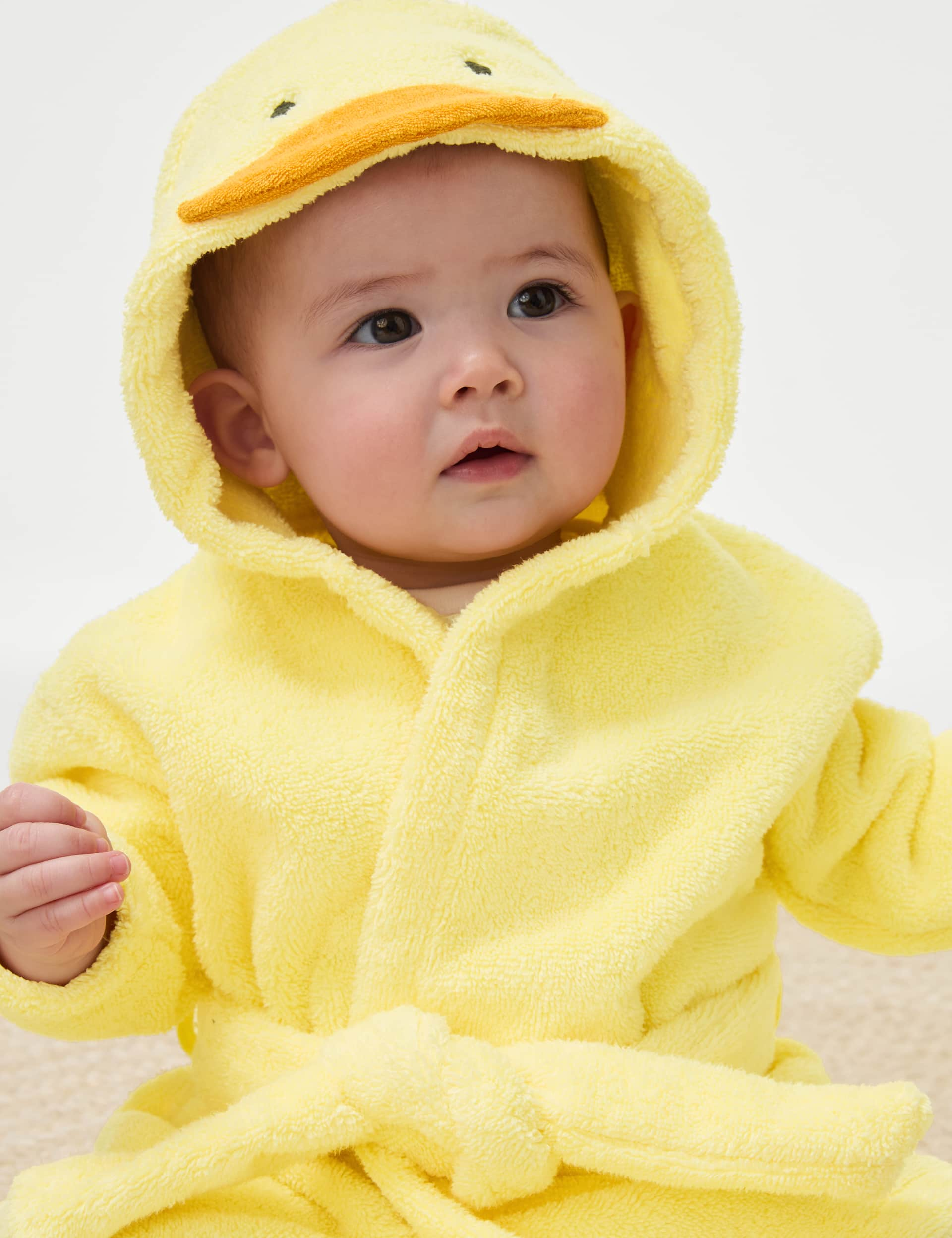 M&S Pure Cotton Premature Duck Hooded Robe (7lbs-3 Yrs) - 18-24 - Yellow Mix, Yellow Mix