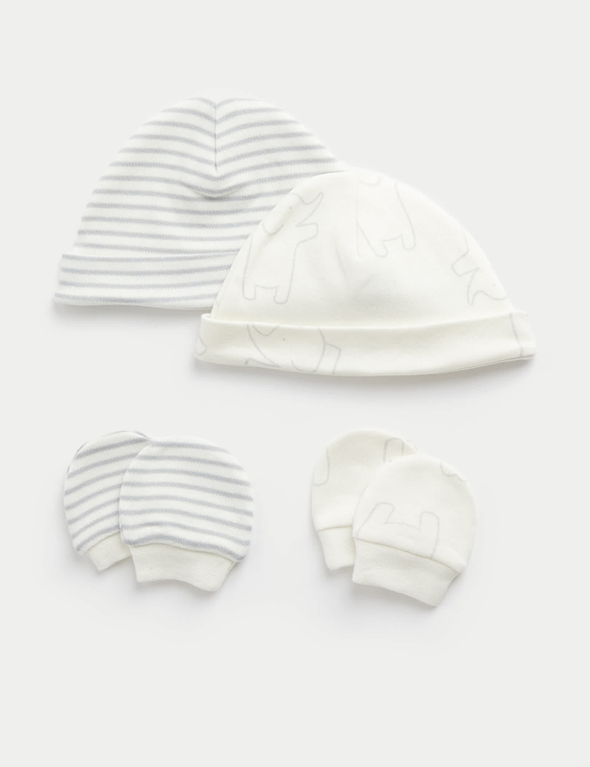 M&S 2pk Premature Hats & Mittens Set (3lbs-4lbs) - PREM4 - White Mix, White Mix