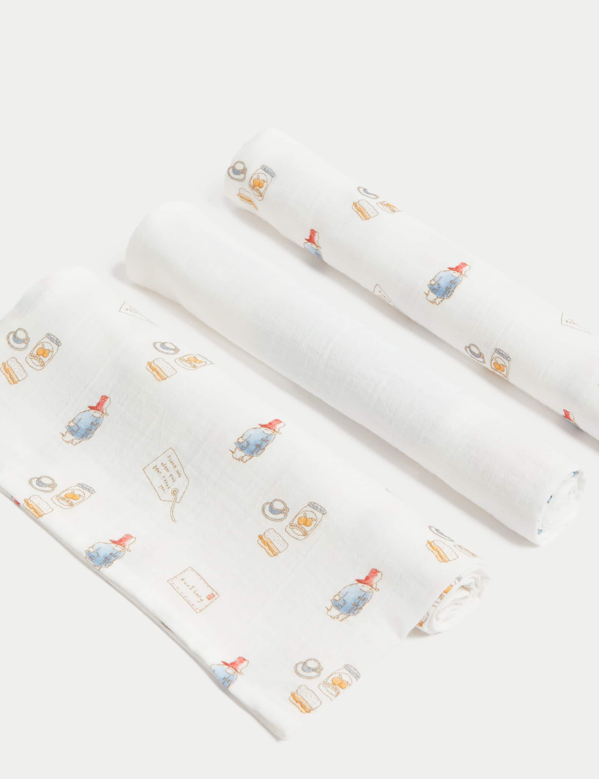 M&S 3pk Pure Cotton Paddington Muslin Squares - Cream Mix, Cream Mix