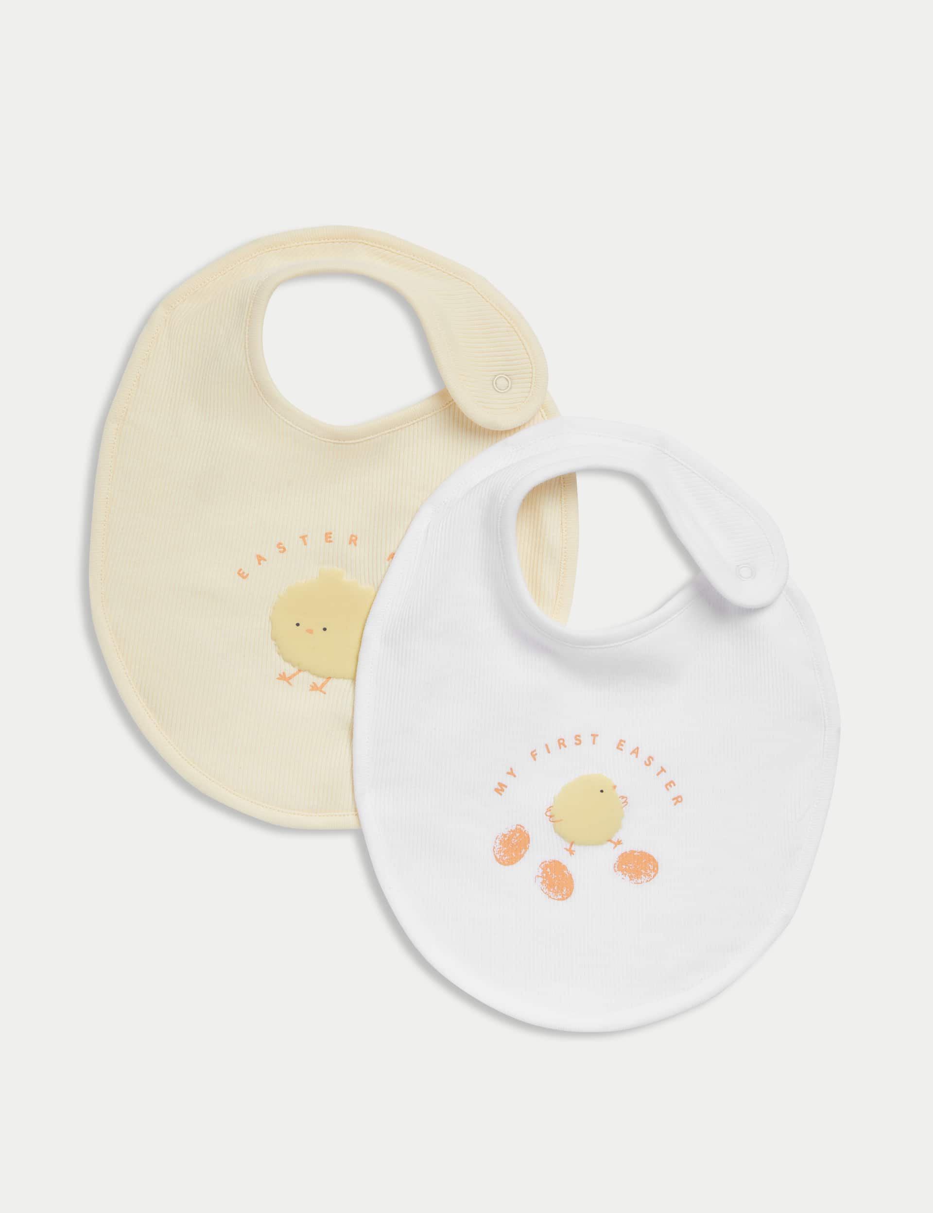 M&S Collection Cotton Rich Easter Dribble Bibs - Yellow Mix, Yellow Mix