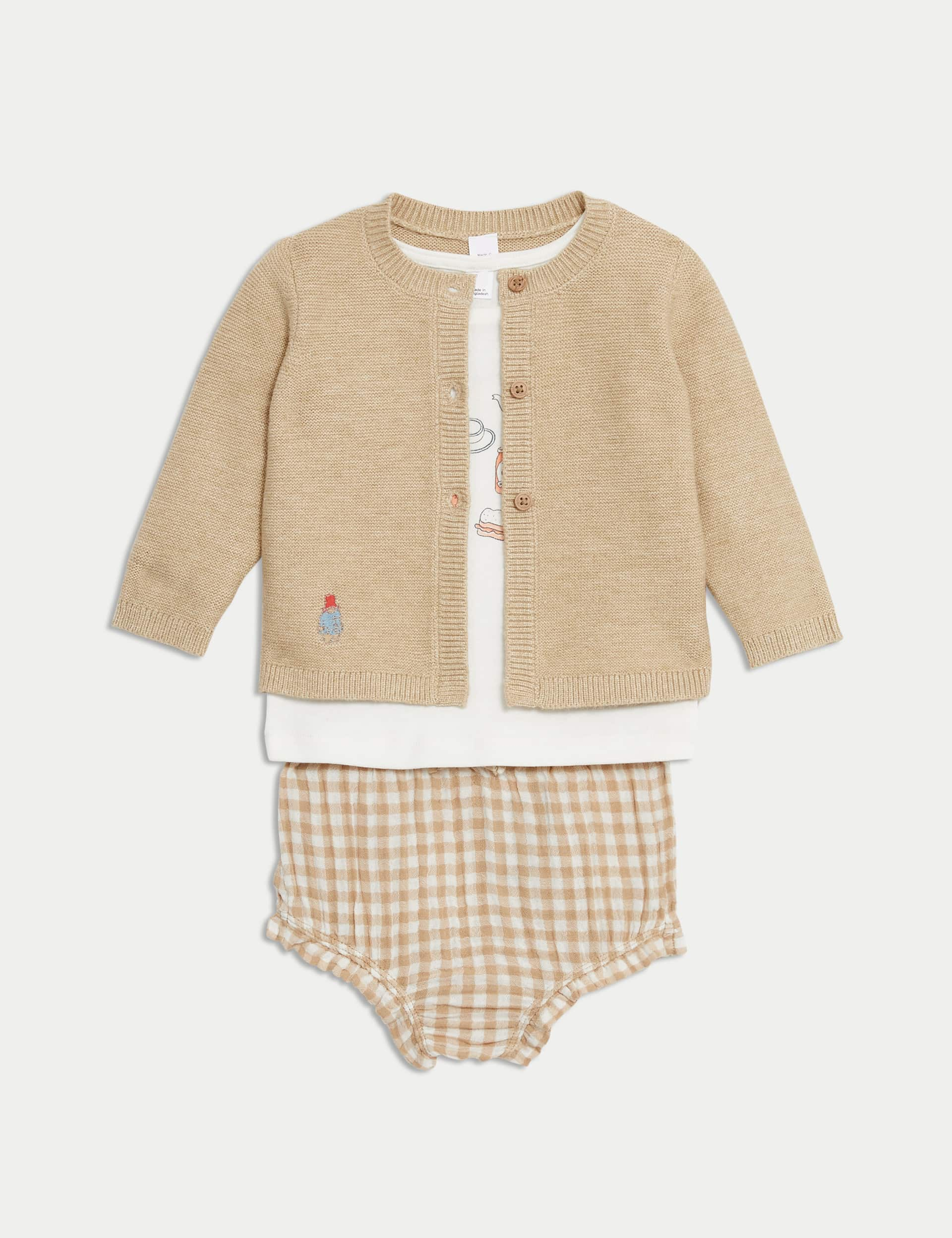 M&S Girls 3pc Paddington Knitted Outfit (7lbs-1 Yrs) - 0-3 M - Cream Mix, Cream Mix