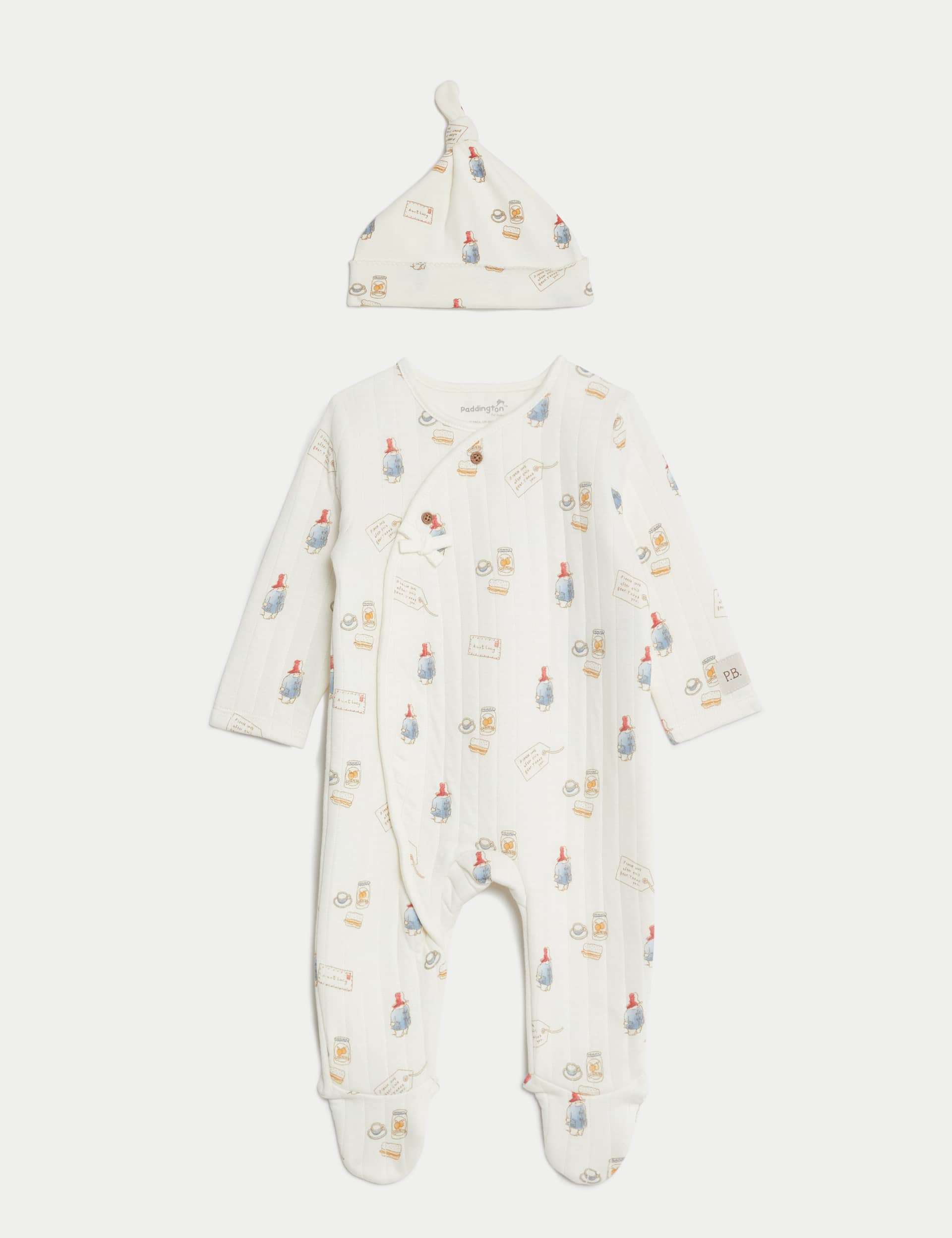 M&S 2pc Cotton Rich Paddington Sleepsuit Set (7lbs - 1 Yrs) - 0-3 M - Cream Mix, Cream Mix