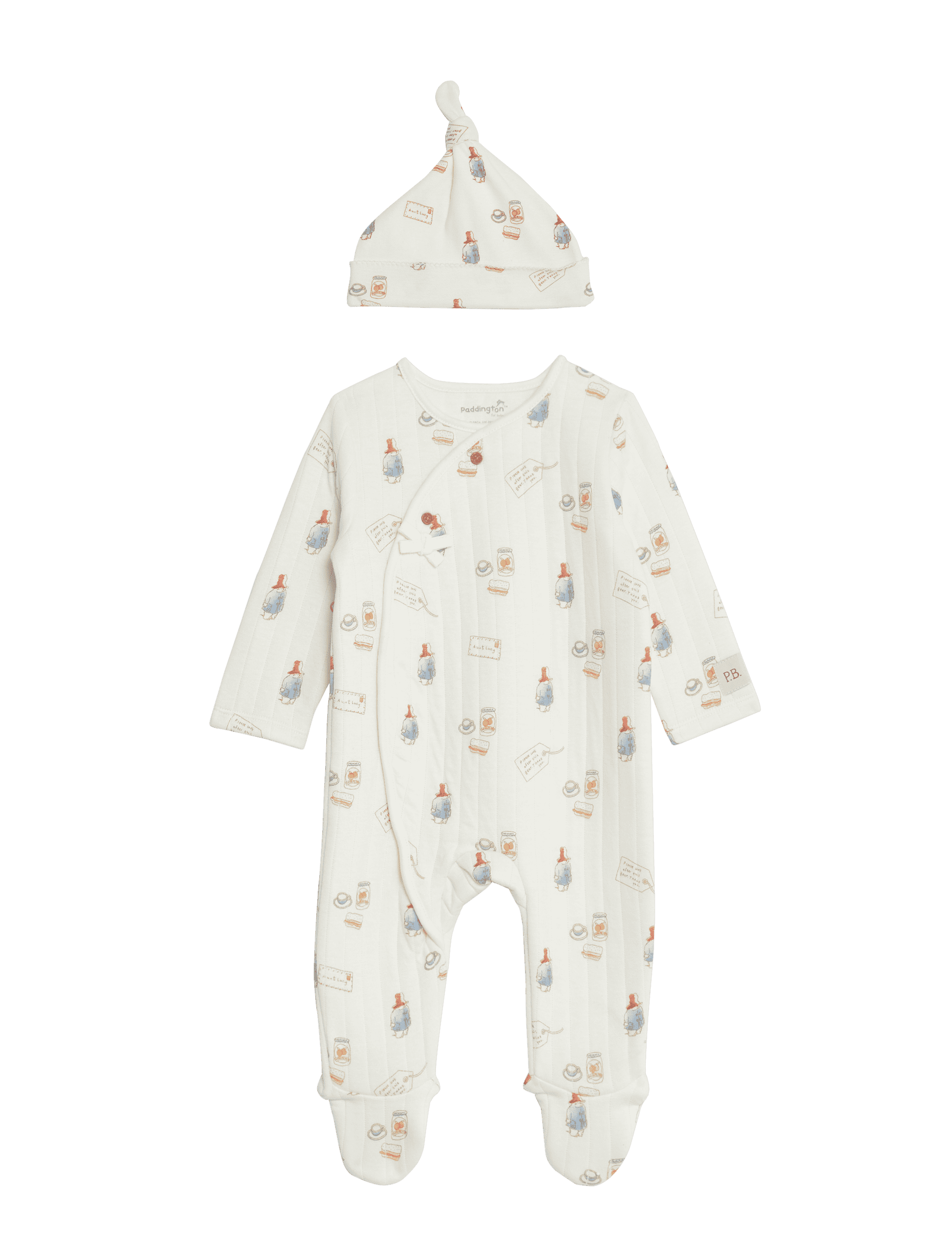 M&S Collection 2pc Cotton Rich Paddington Sleepsuit Set (7lbs - 1 Yrs) - 6-9 M - Cream Mix, Cream M