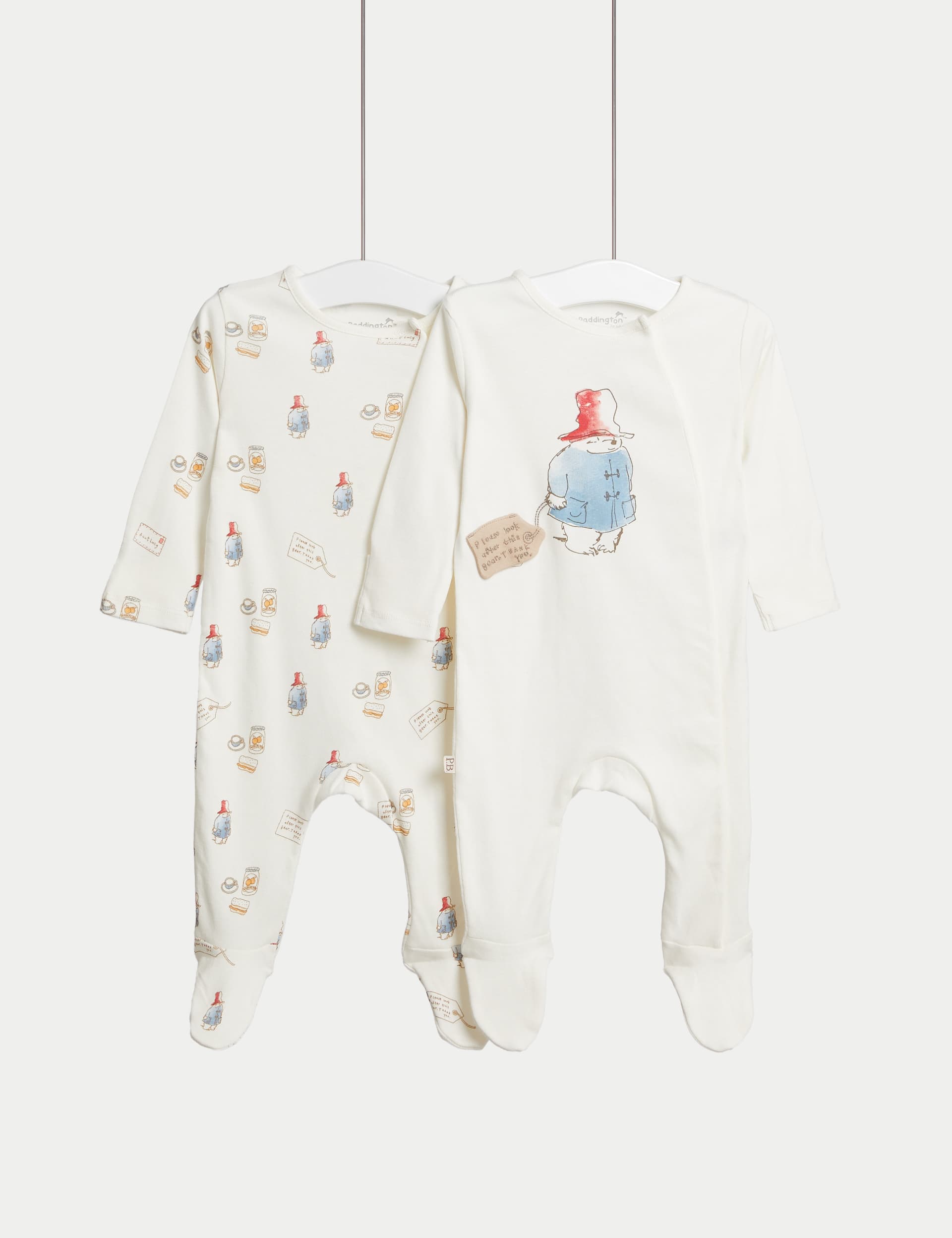 M&S 2pk Pure Cotton Paddington Sleepsuits (7lbs-1 Yrs) - 9-12M - Cream Mix, Cream Mix